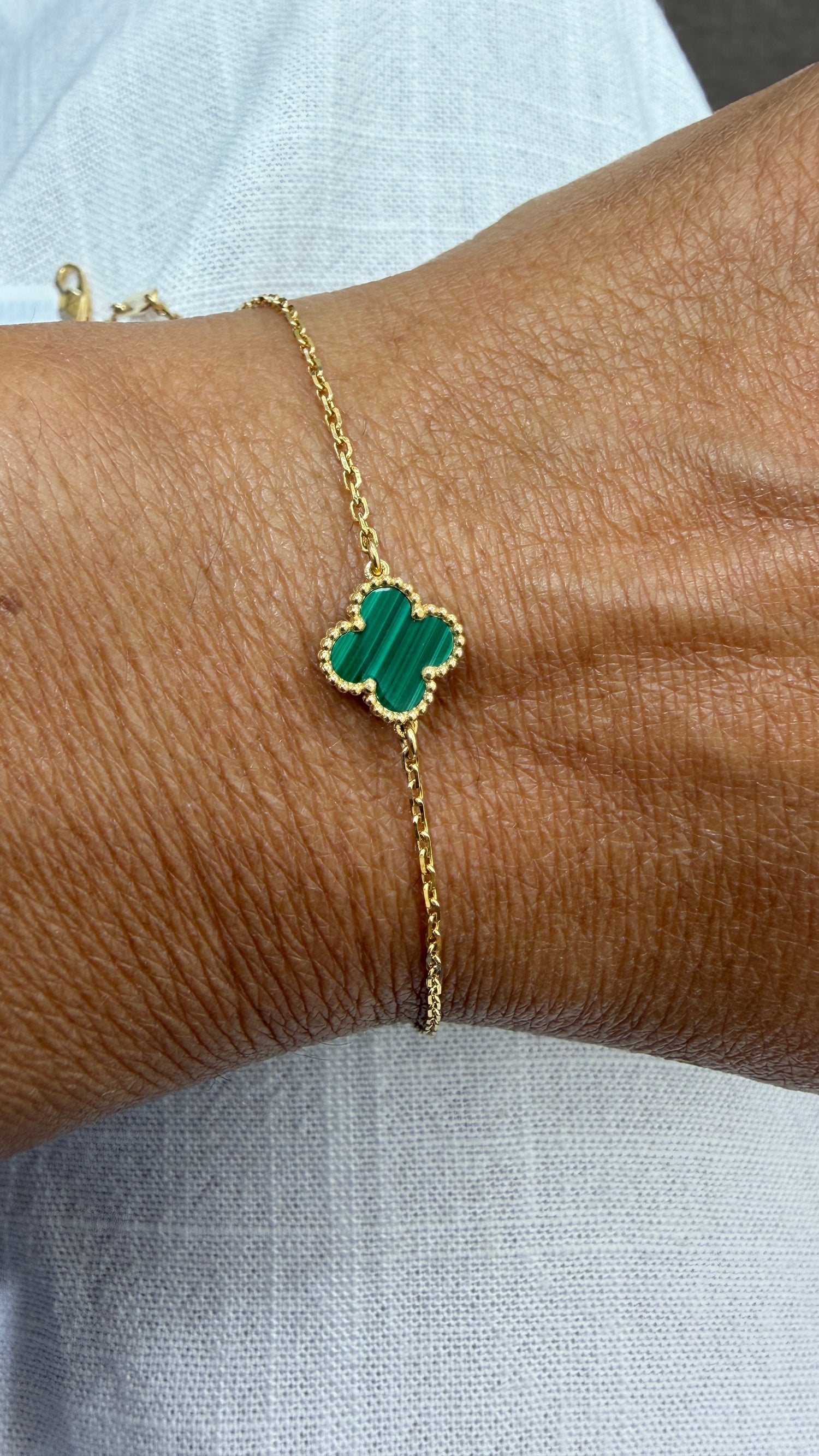 14k Yellow Gold Bracelet With Malachite 6.5-7 inches
