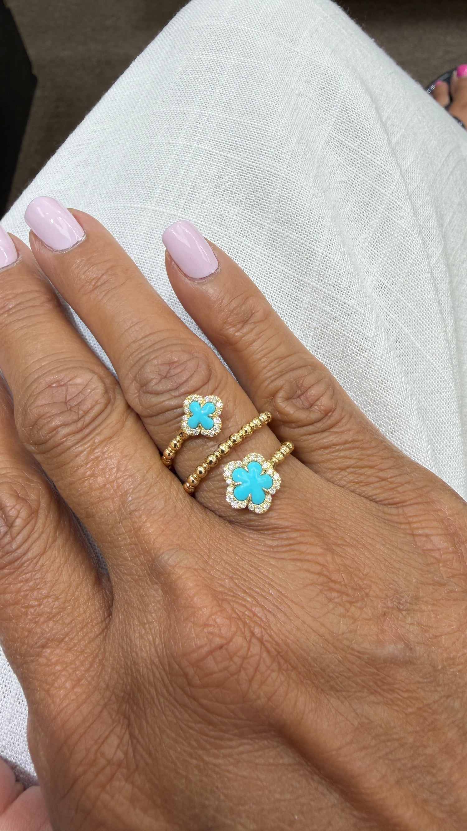 18k Yellow Gold Ring With Turquoise Size 6.6-8