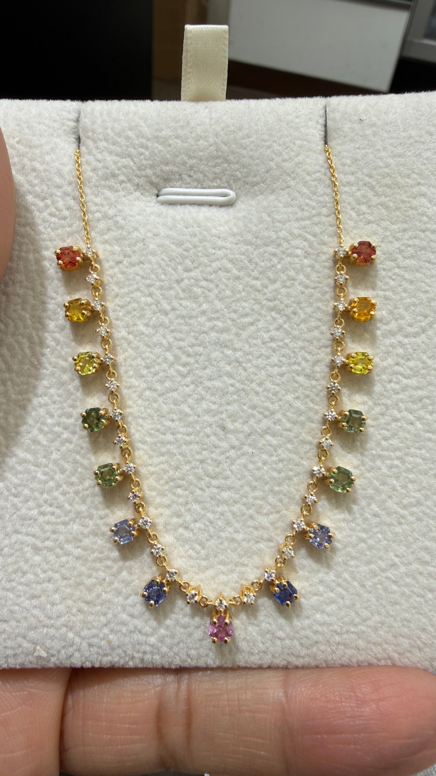 18k Yellow Gold Necklace With Sapphire 16-18 inches