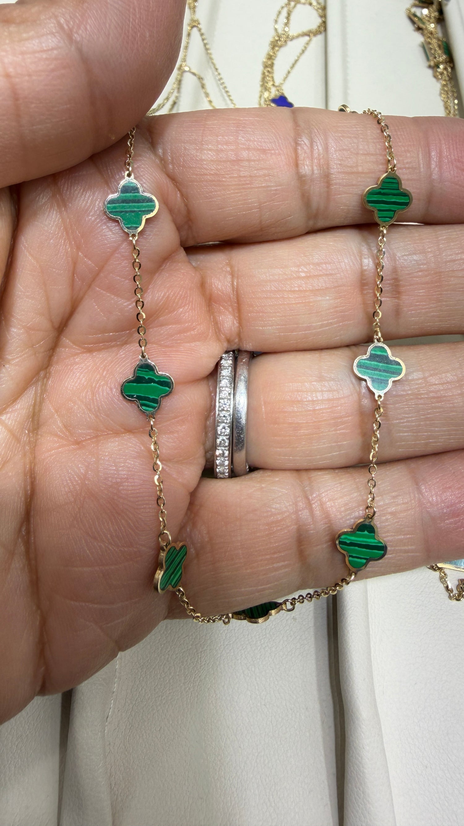 14k Yellow Gold Necklace With Malachite 16-18 inches