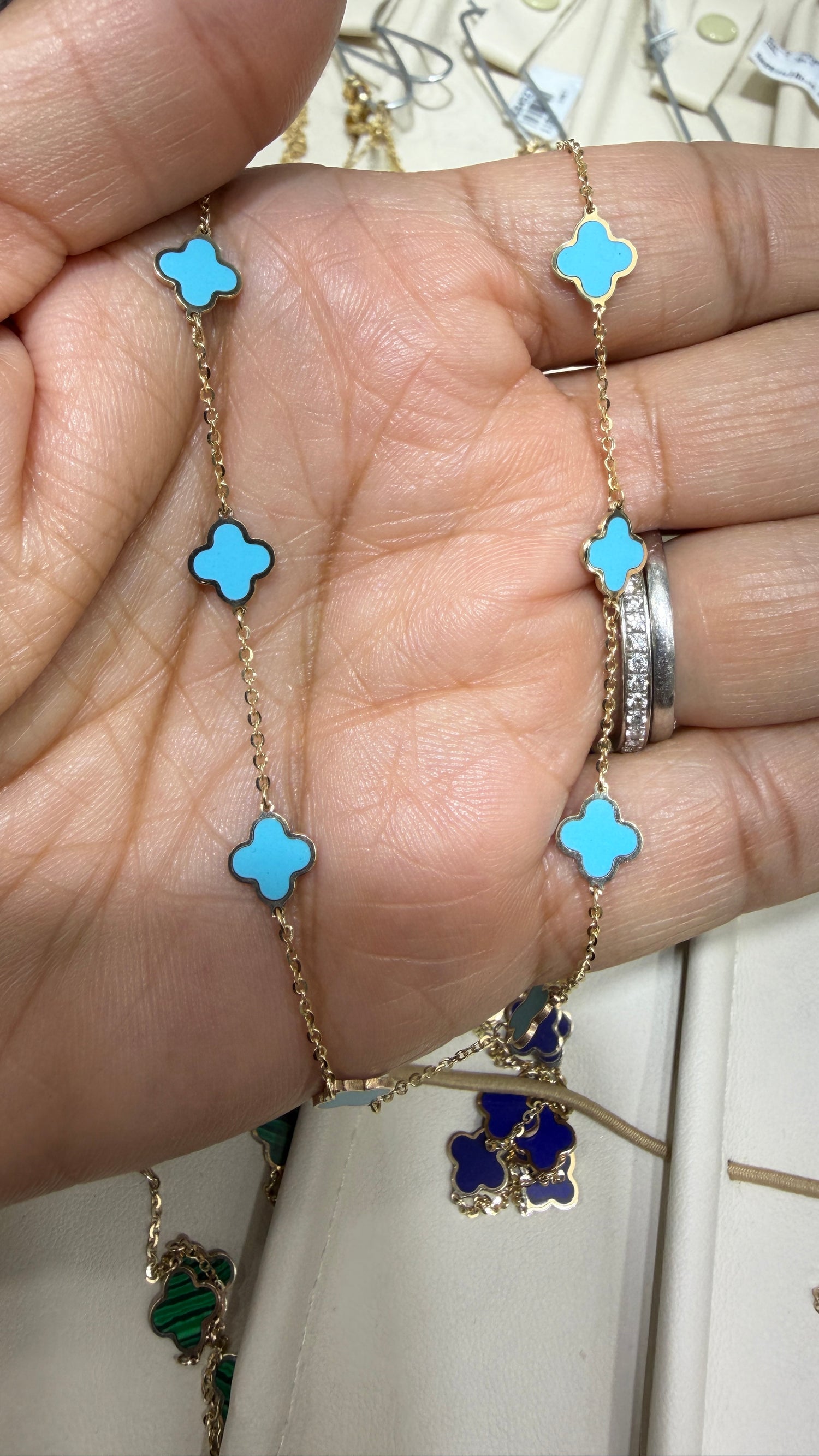 14k Yellow Gold Necklace With Turquoise 16-18 inches