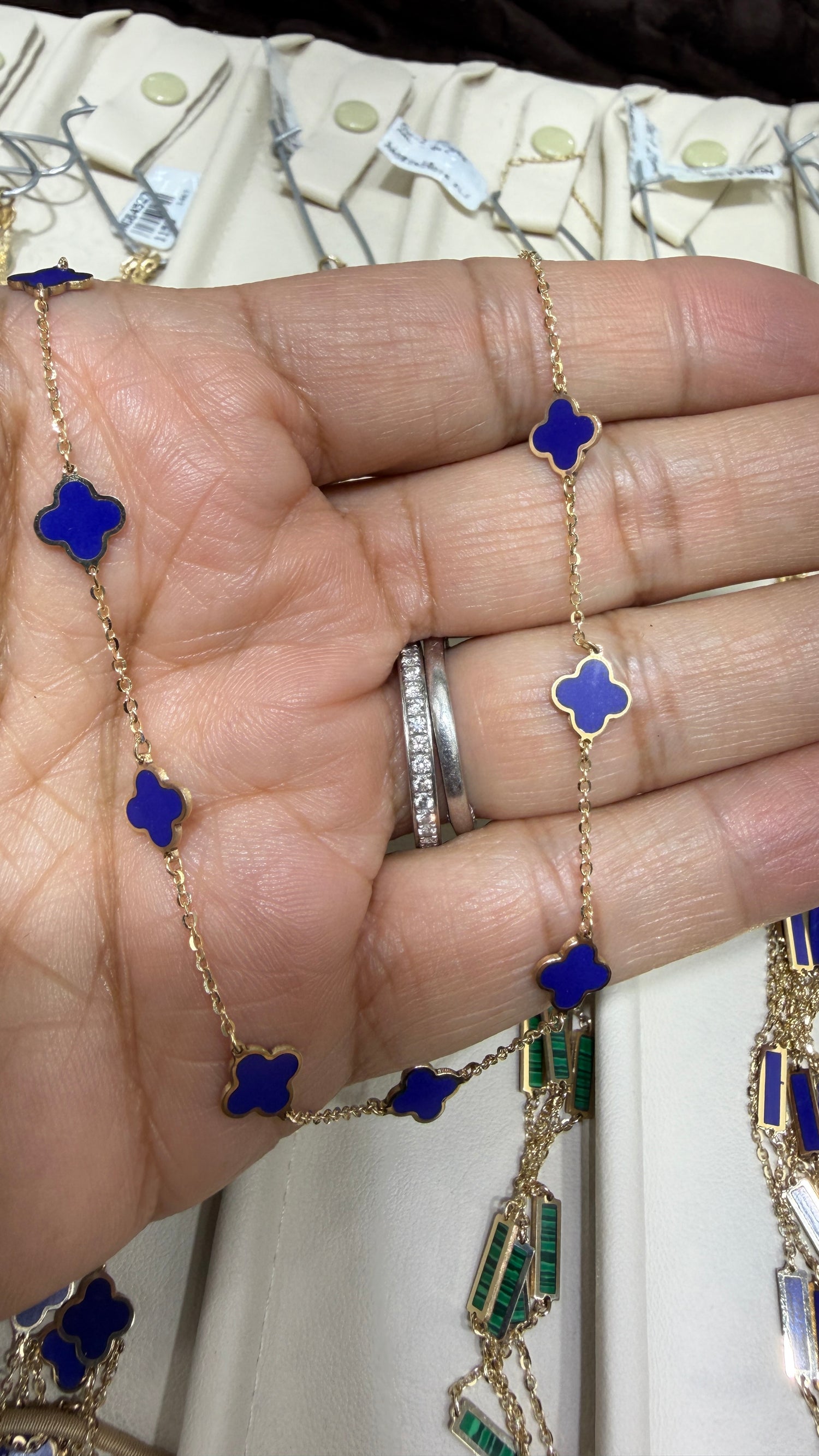 14k Yellow Gold Necklace With Lapis Lazuli 16-18 inches