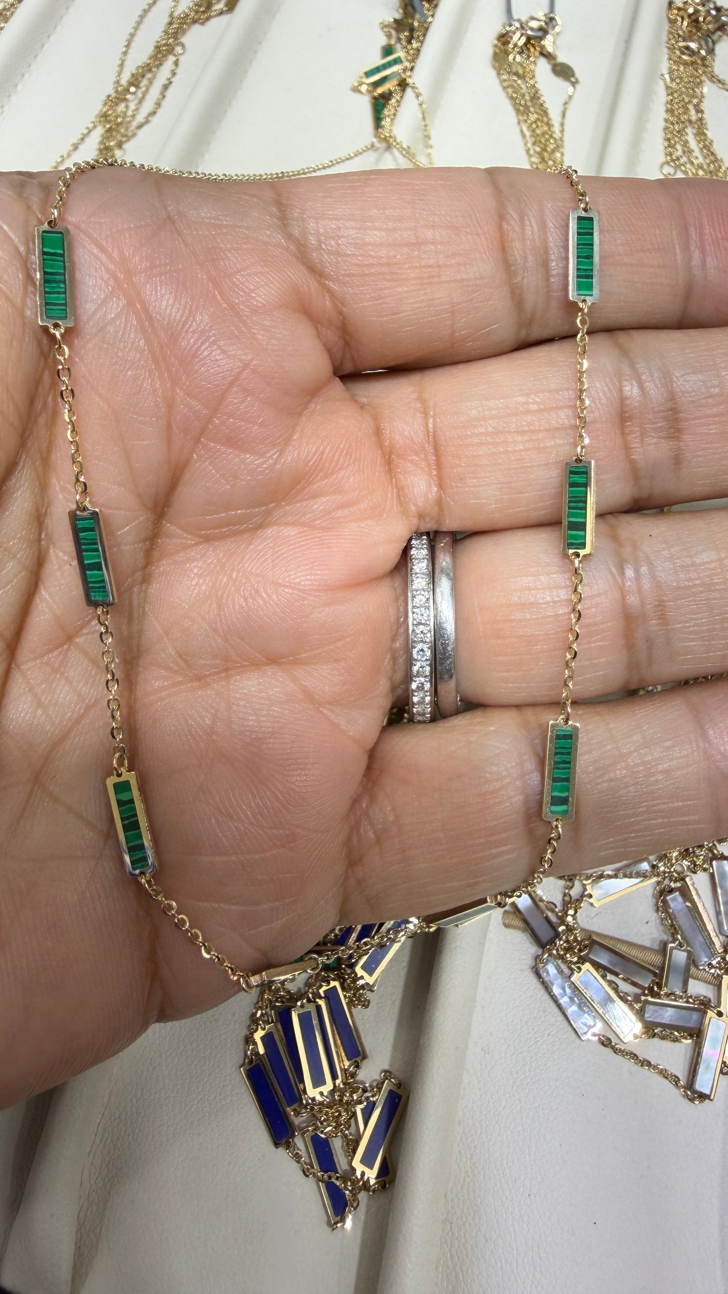 14k Yellow Gold Necklace With Malachite 16-18 inches