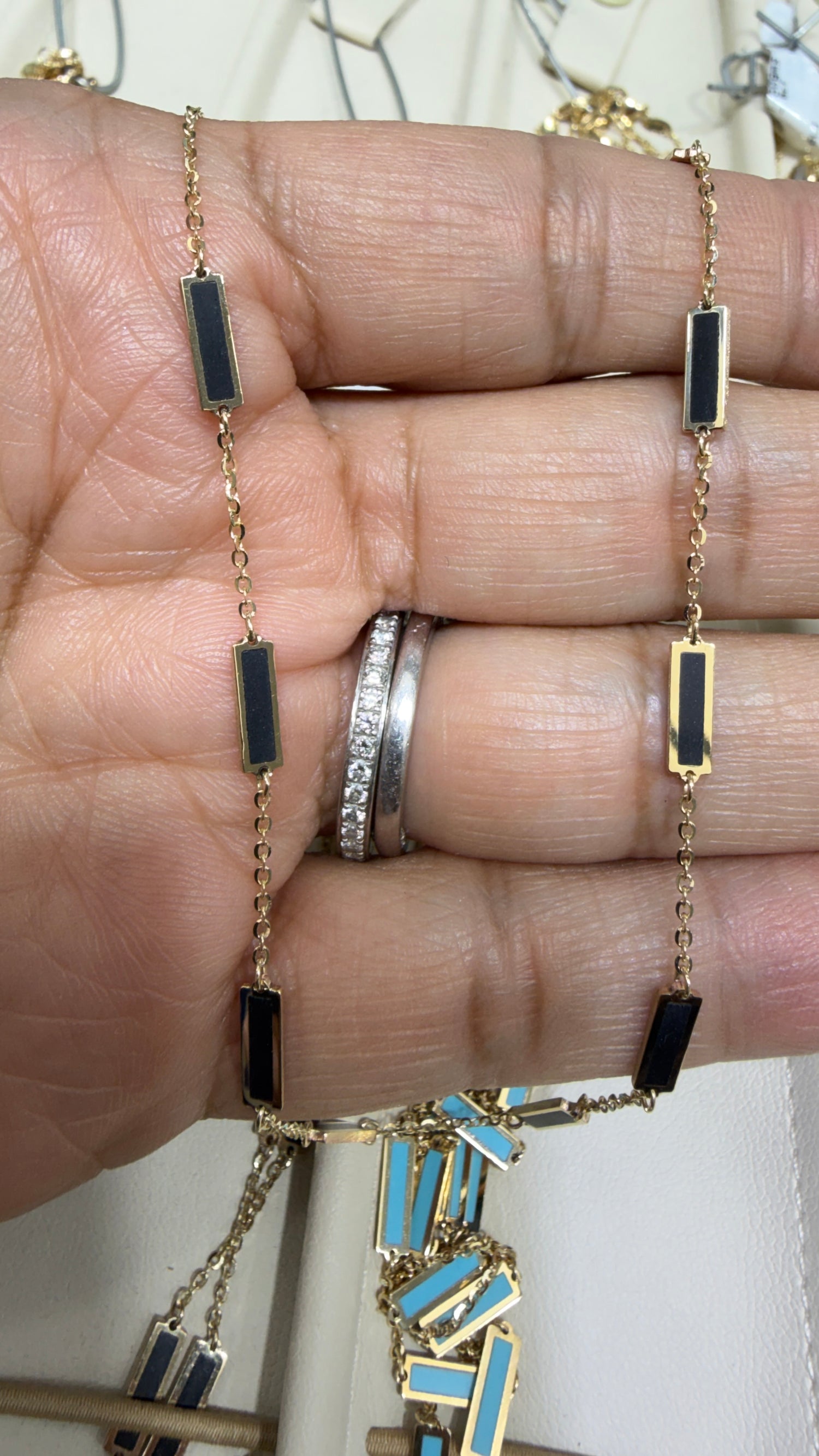 14k Yellow Gold Necklace With Onyx 16-18 inches