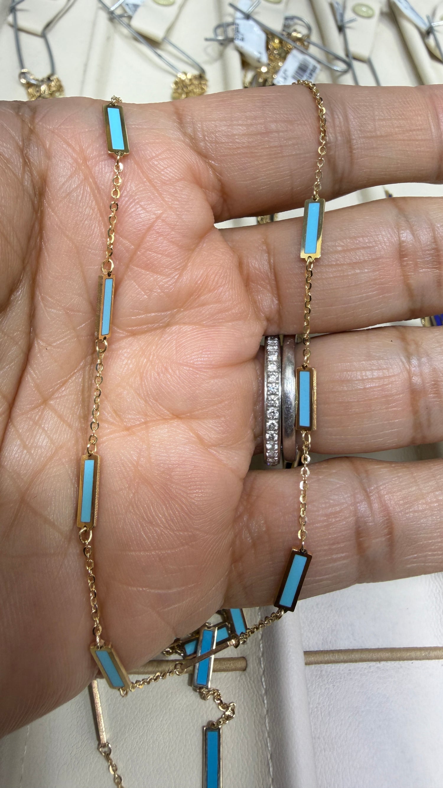 14k Yellow Gold Necklace With Turquoise 16-18 inches