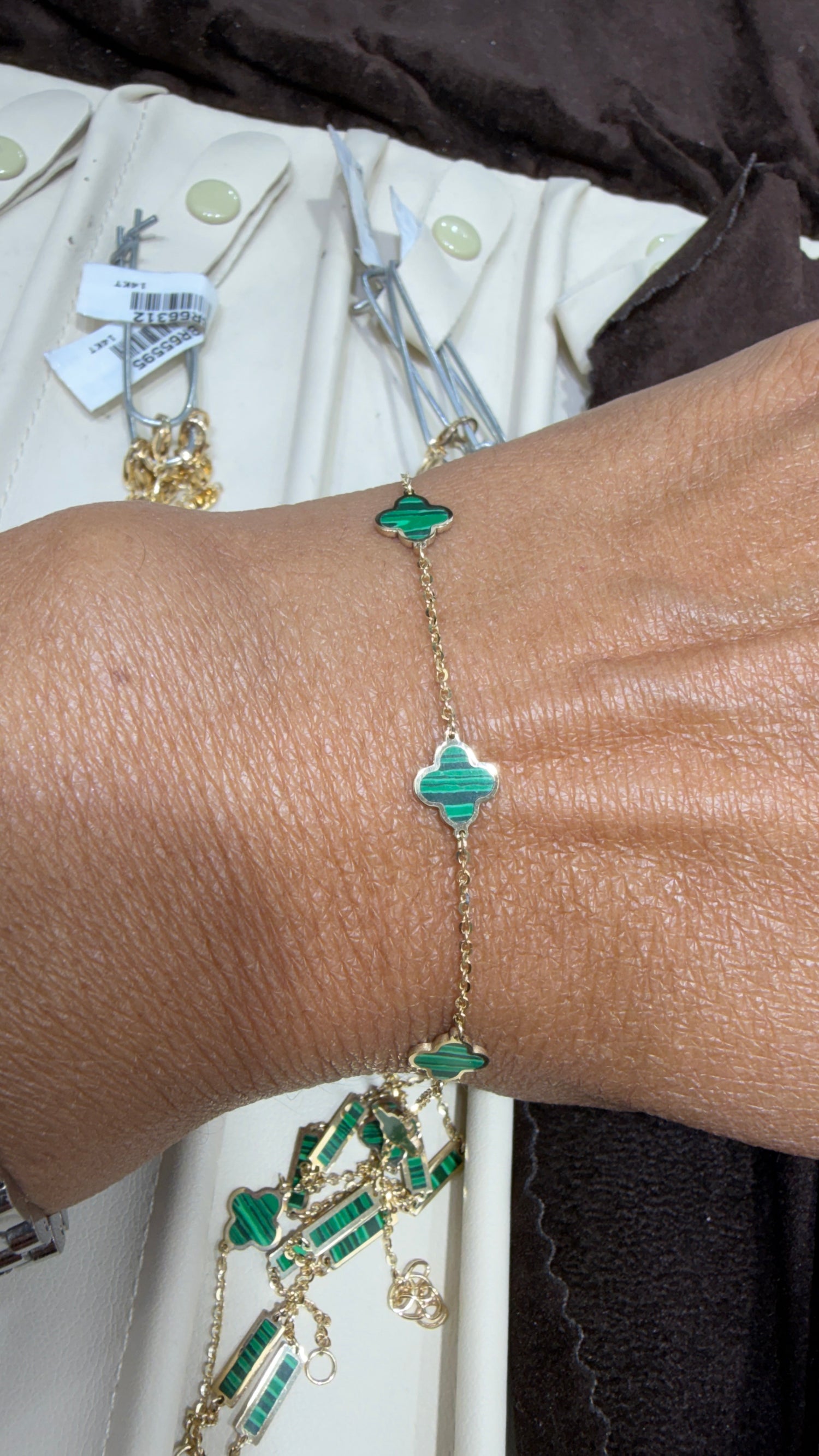 14k Yellow Gold Bracelet With Malachite 6.5-7 inches
