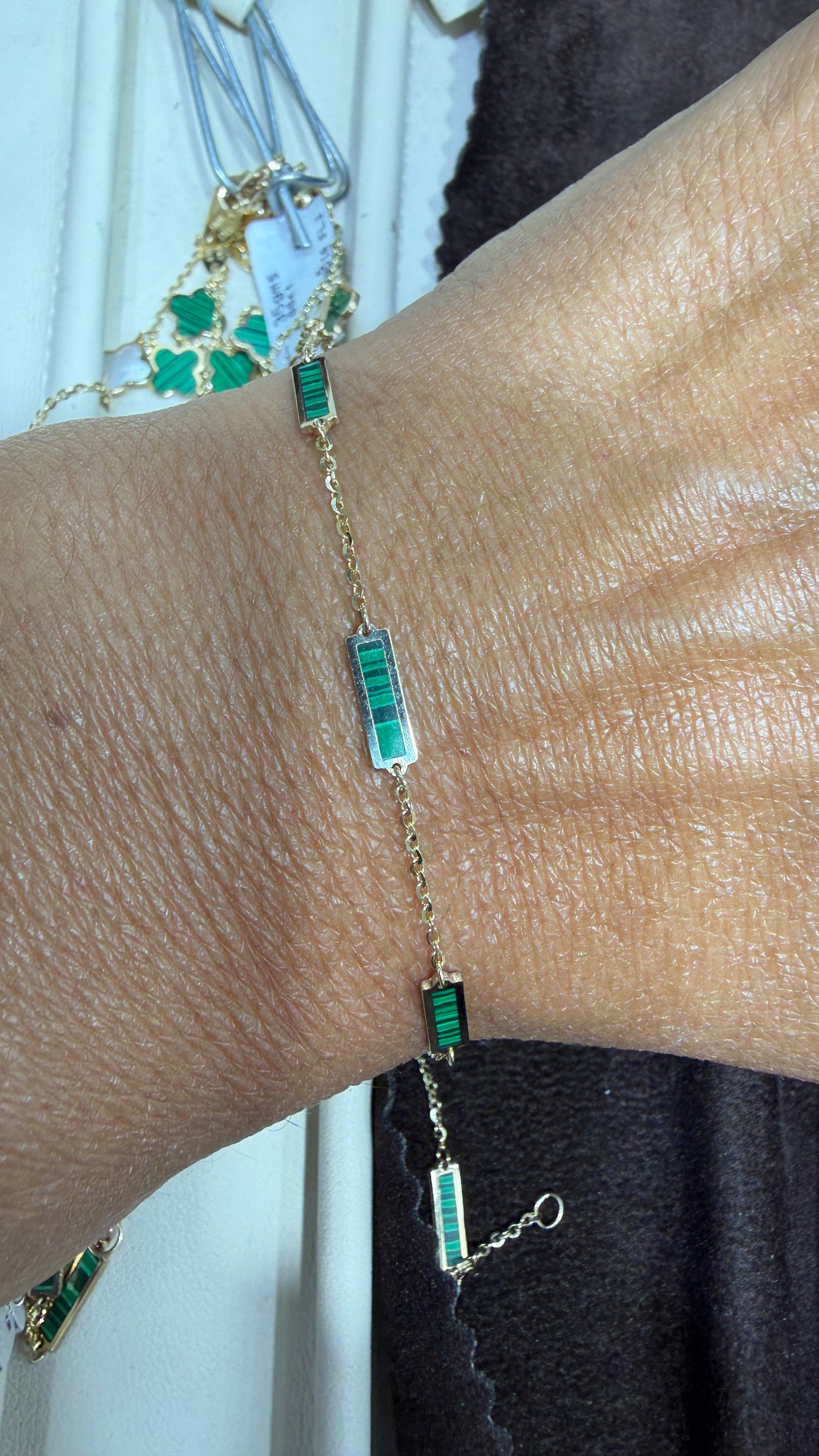 14k Yellow Gold Bracelet With Malachite 6.5 - 7 inches