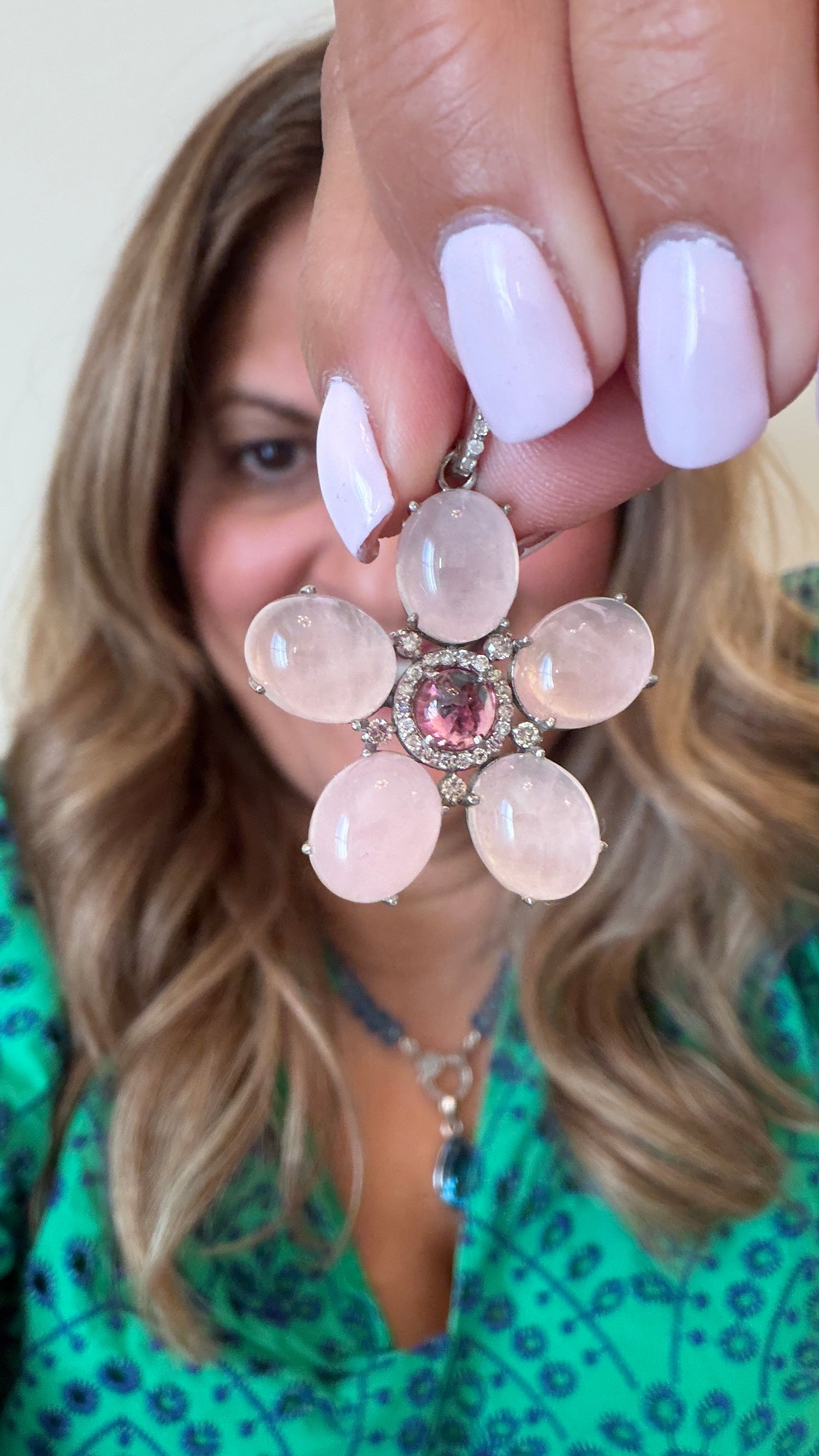 Sterling Silver Pendant With Rose Quartz And Tourmaline
