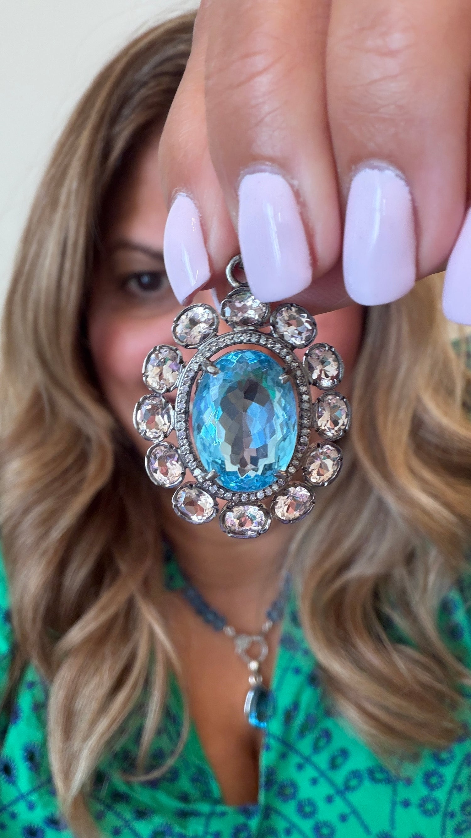 Sterling Silver Pendant With Swiss Blue Topaz And Morganite