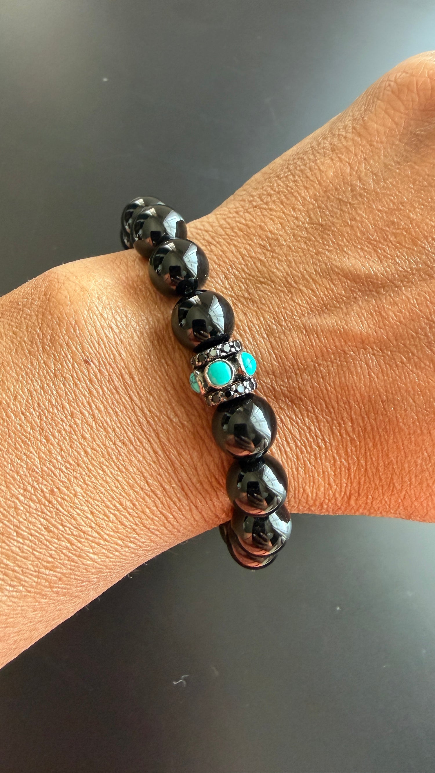 Sterling Silver Bracelet With Onyx And Turquoise