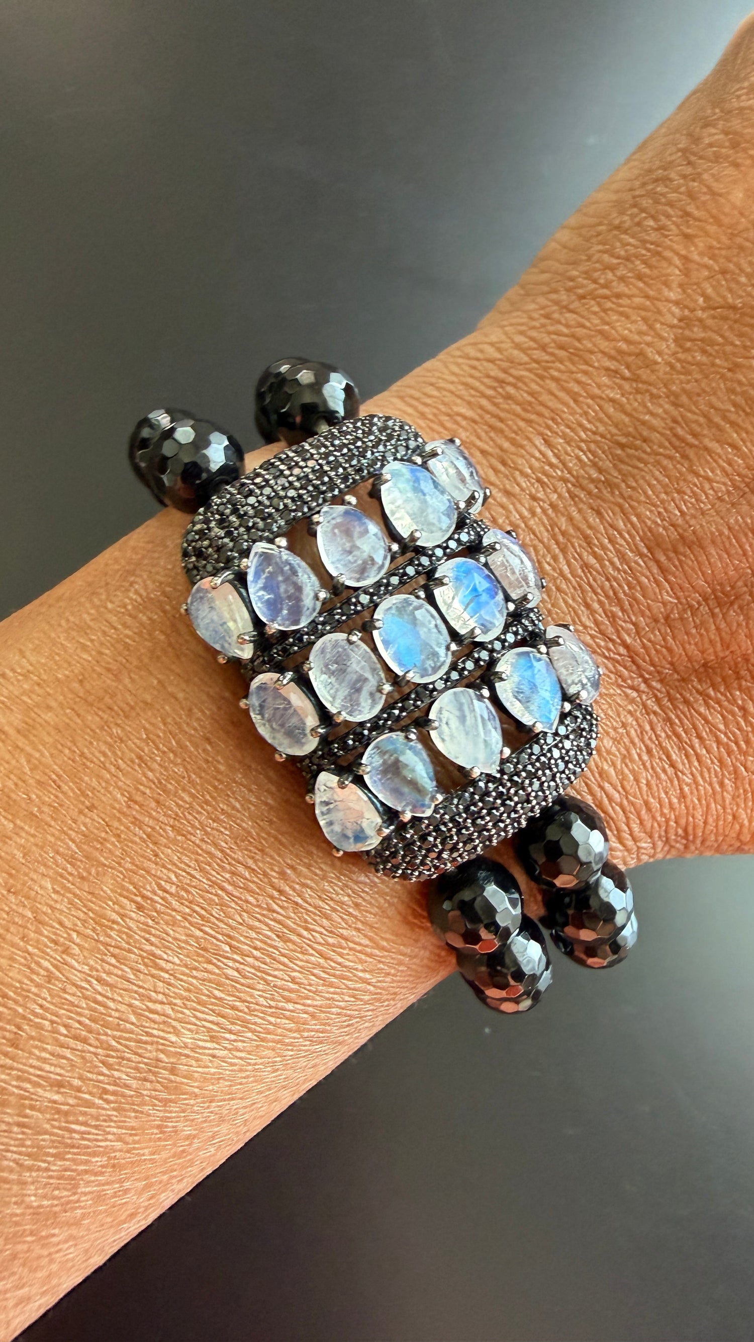 Sterling Silver Bracelet With Moonstone And Black Spinel