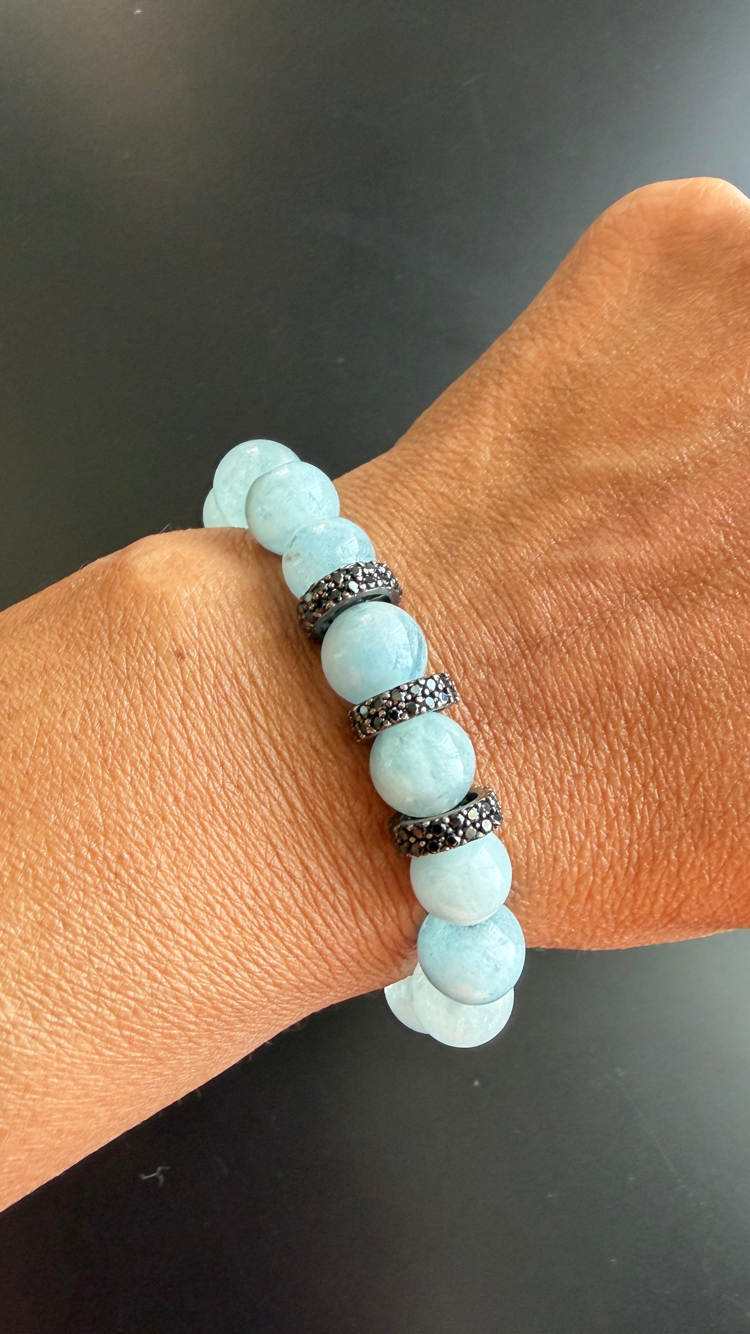 Sterling Silver Bracelet With Aquamarine And Black Spinel