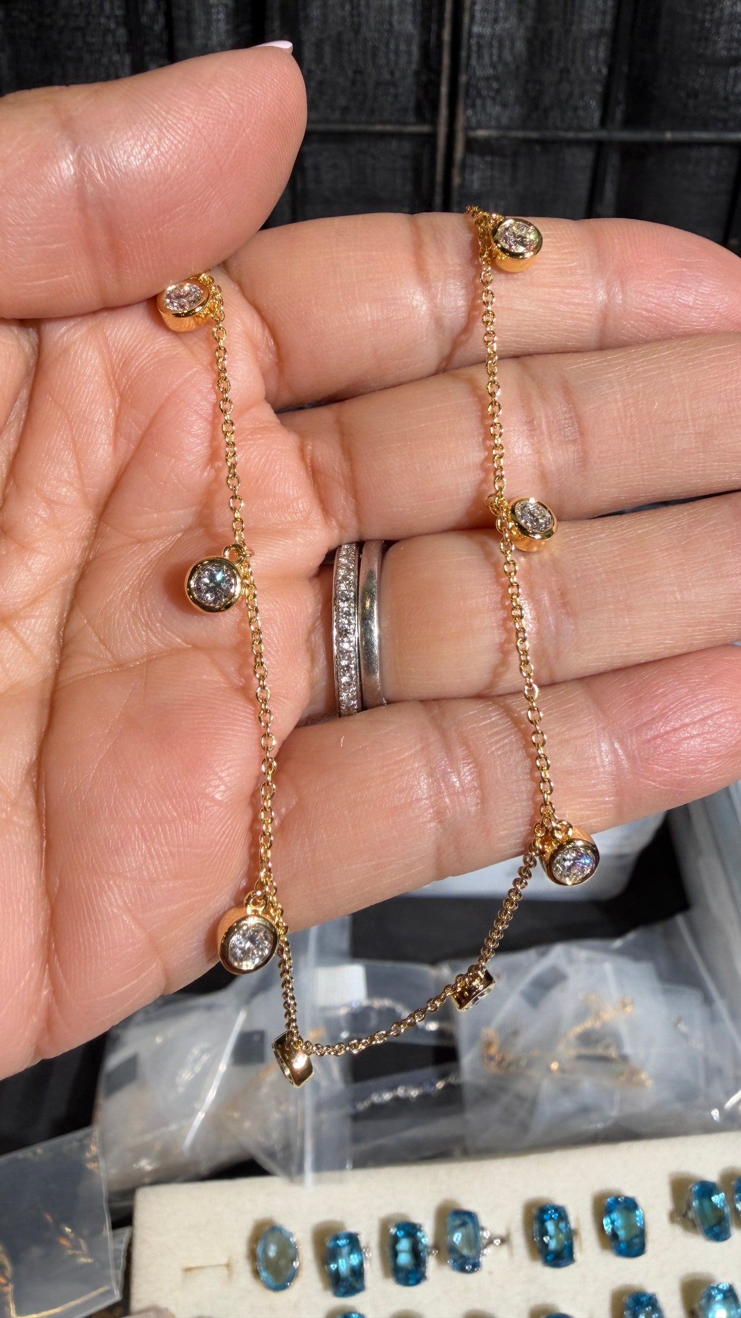 Gold Micron Necklace With Lab Diamonds 16-18 inches