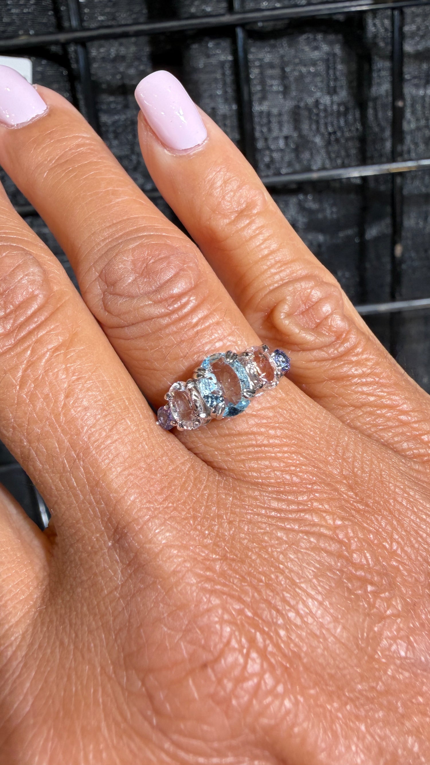 SHOW SPECIAL!!! SS Ring With Tanzanite, Morganite and Aquamarine Size 5-10