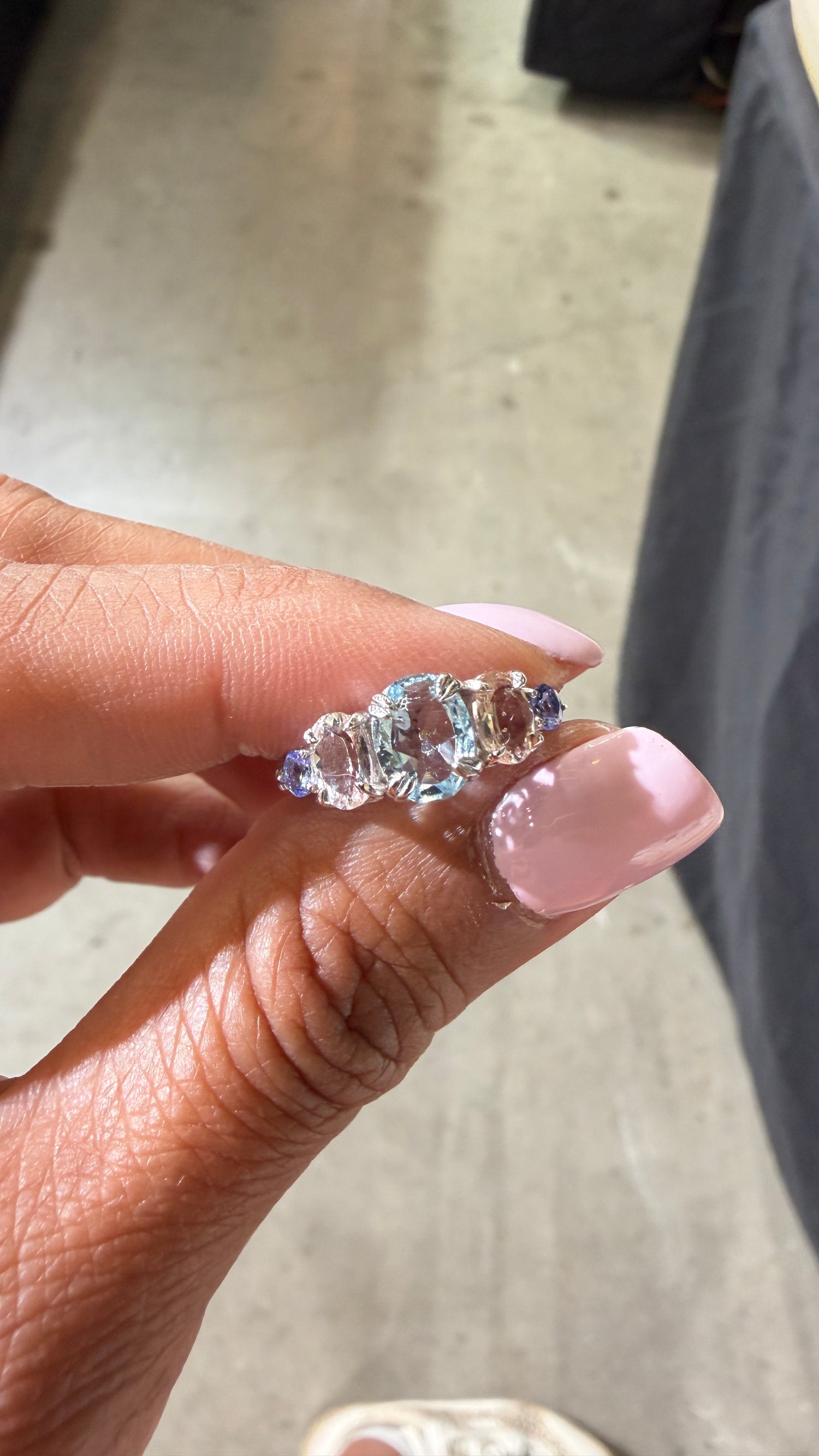 SHOW SPECIAL!!! SS Ring With Tanzanite, Morganite and Aquamarine Size 5-10