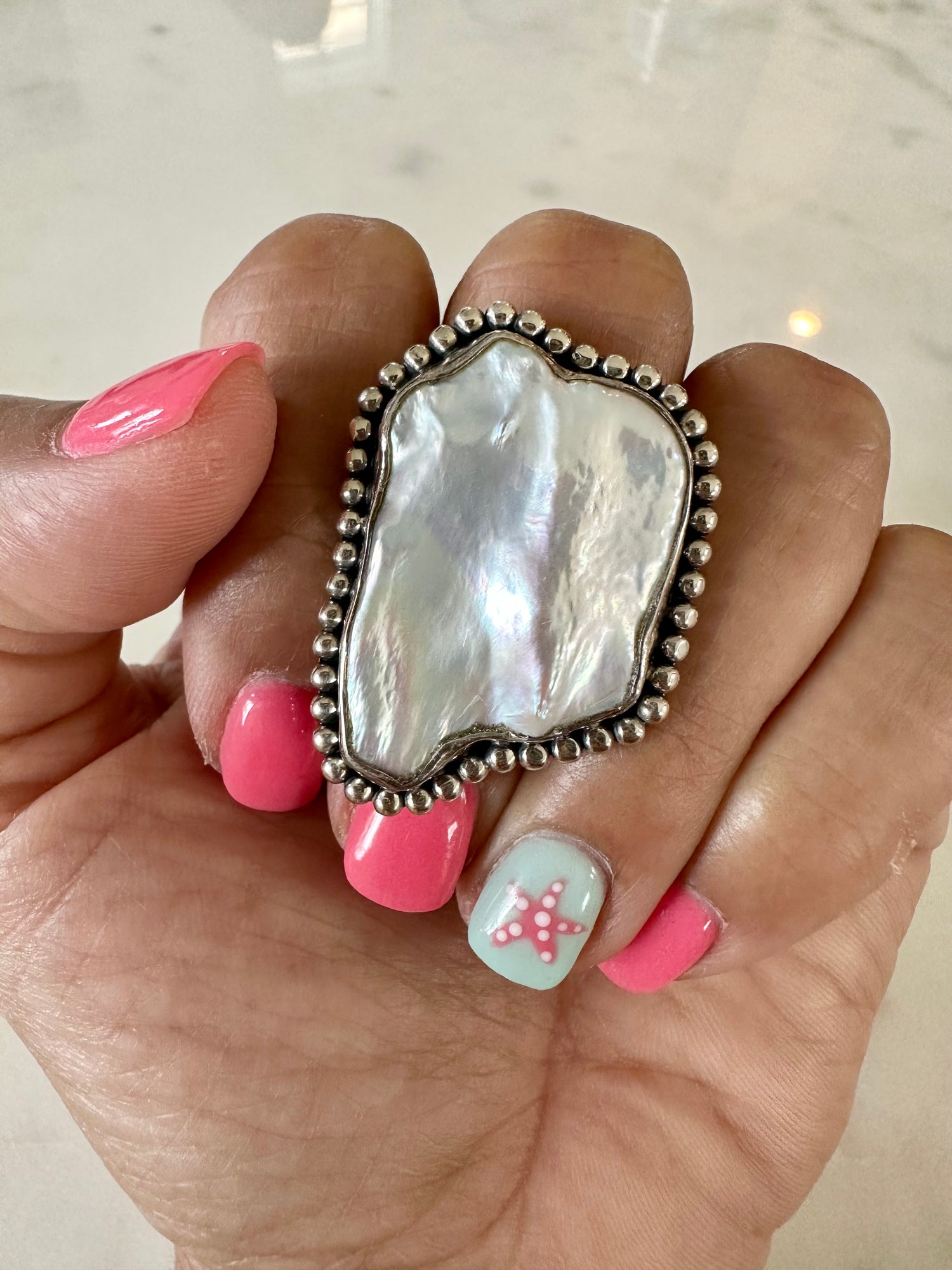 Biwa White Pearl Ring | Ulka Rocks