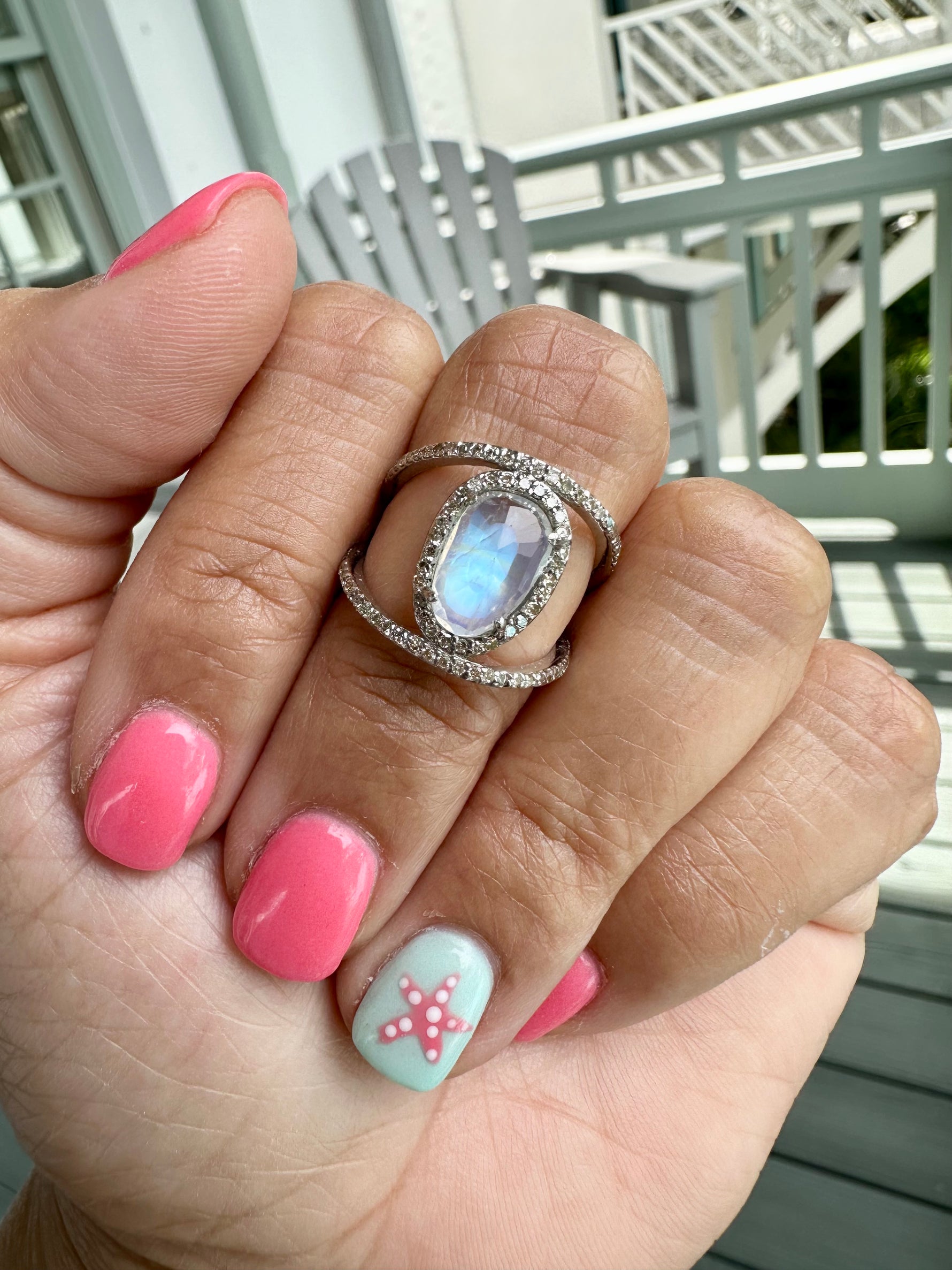 Blue Moonstone Diamond Ring | Ulka Rocks