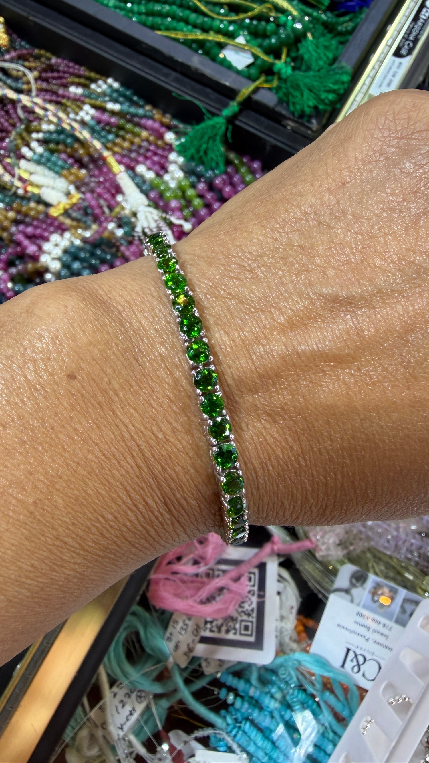 Sterling Silver Bracelet With Chrome Diopside 6.5-8 inches