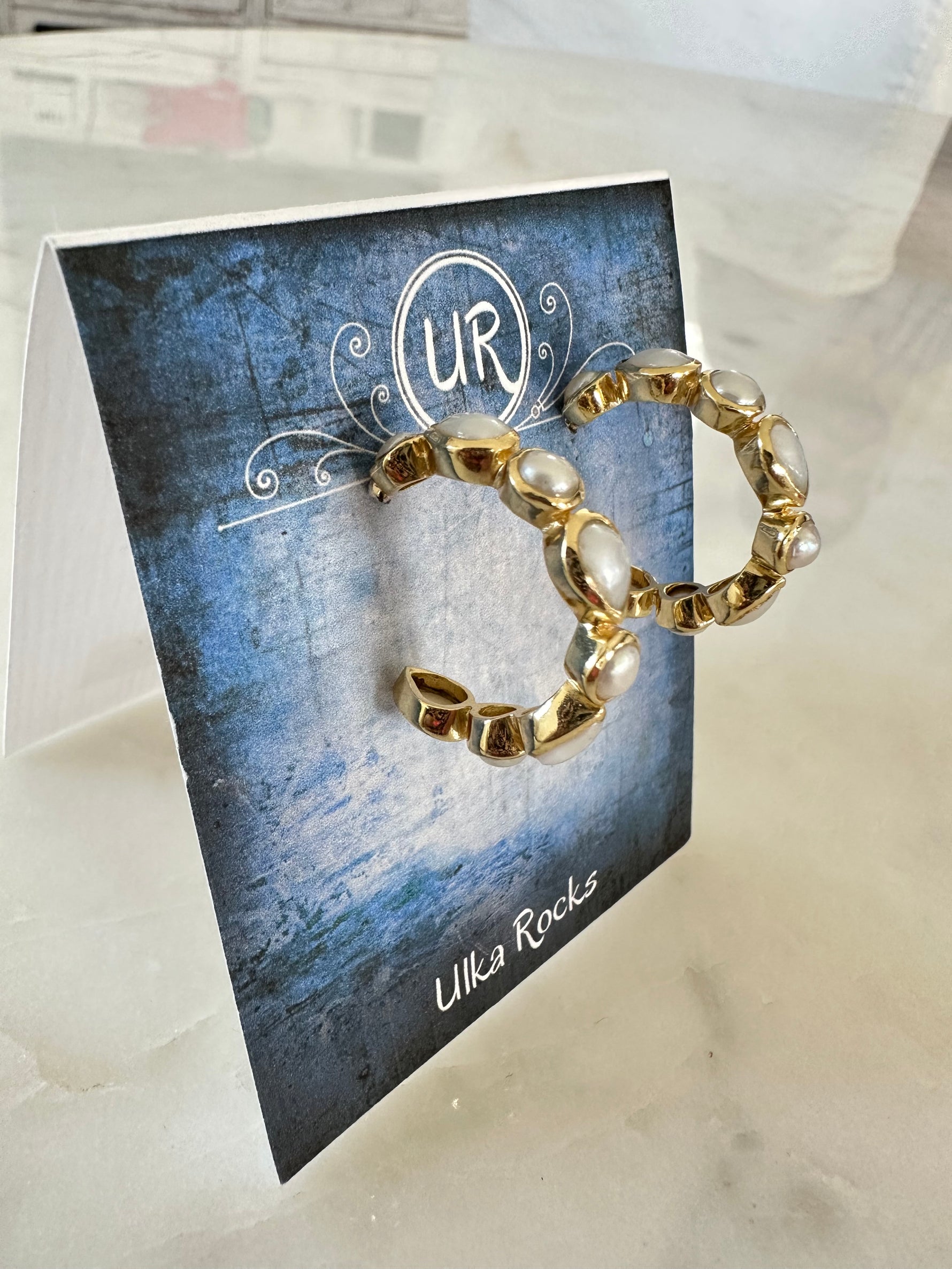 White Pearl Hoops Earrings | Ulka Rocks