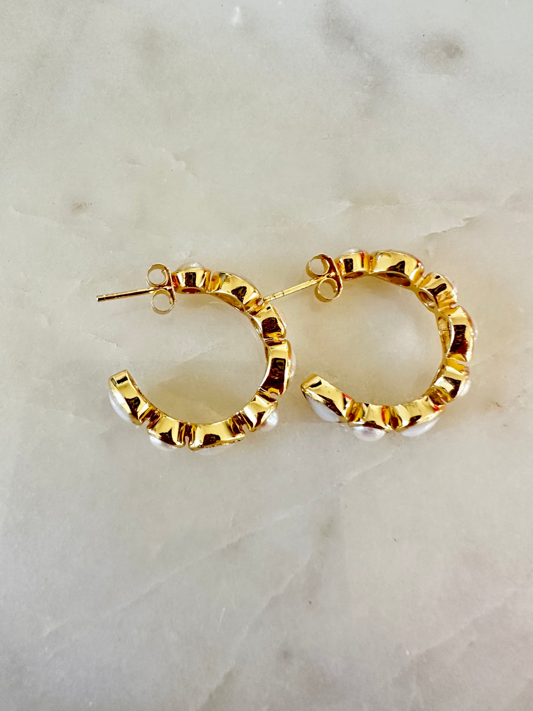 White Pearl Hoops Earrings | Ulka Rocks