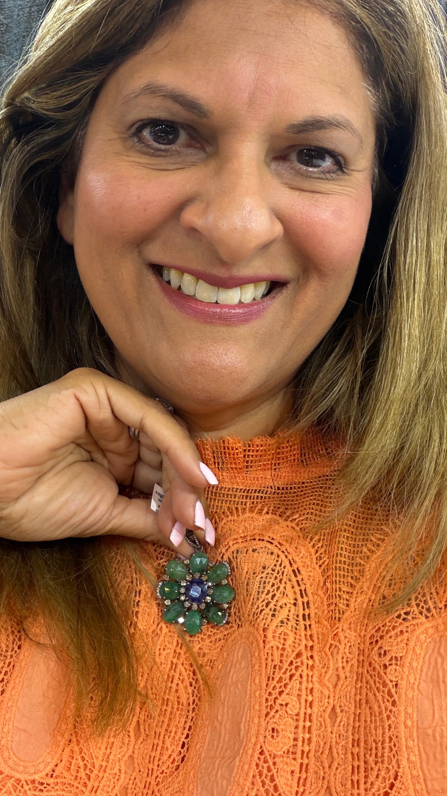 Sterling Silver Pendant With Emerald And Tanzanite