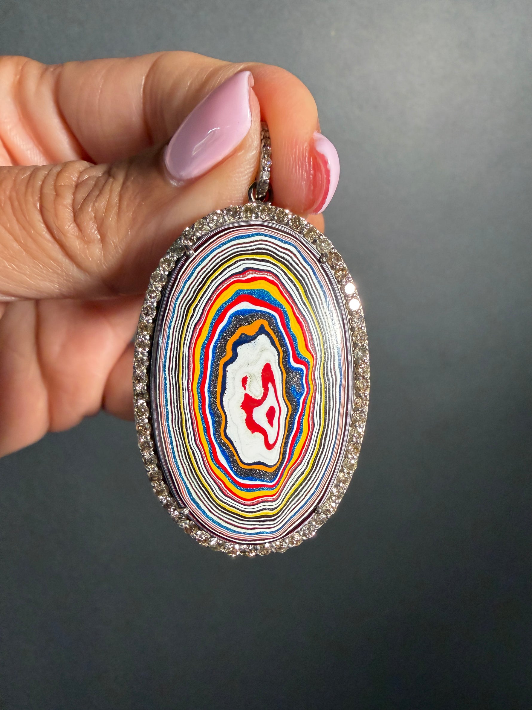 Limited Edition Rainbow Fordite Diamond Pendant | Ulka Rocks