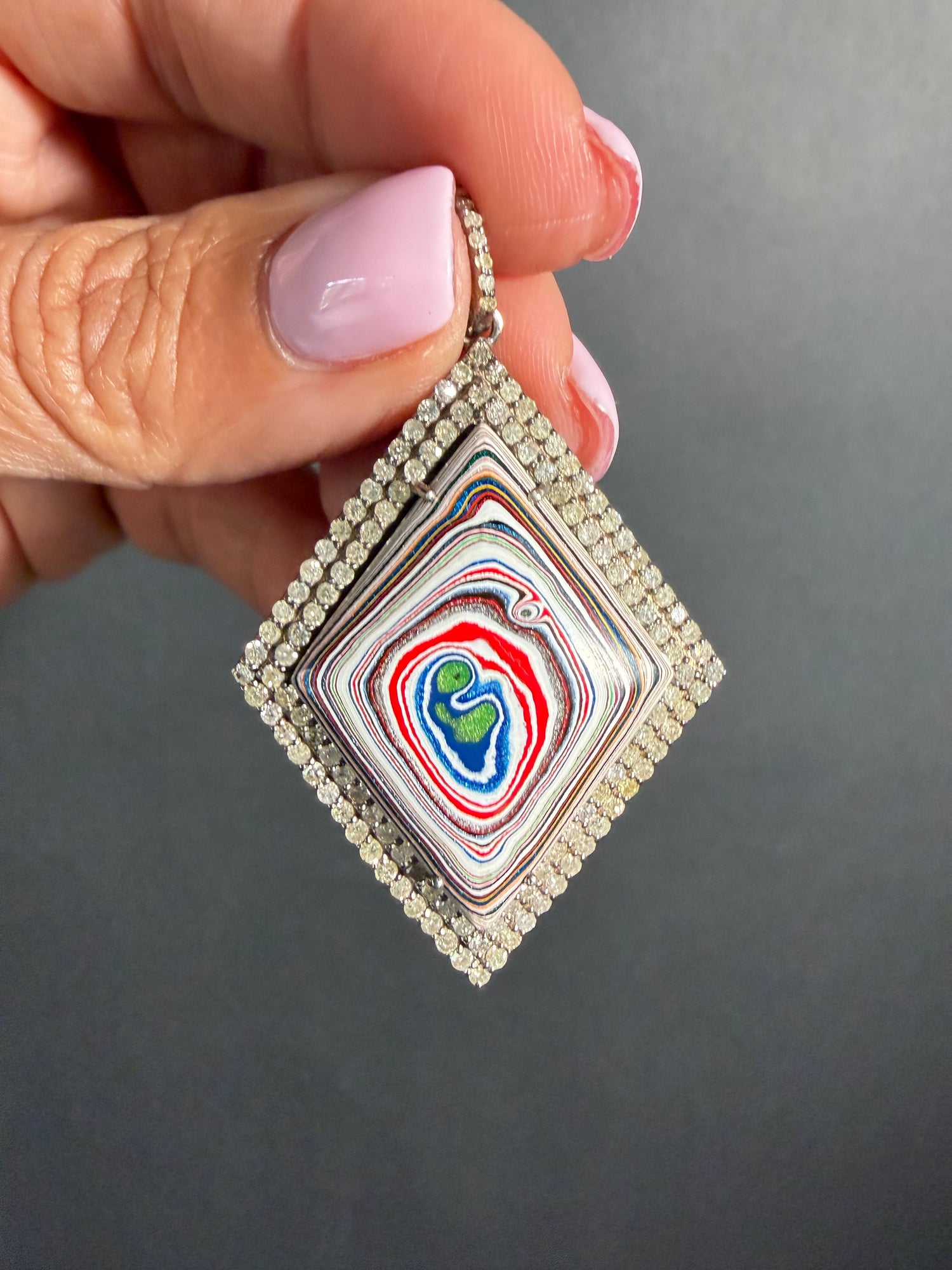 Limited Edition Red Fordite Diamond Pendant | Ulka Rocks