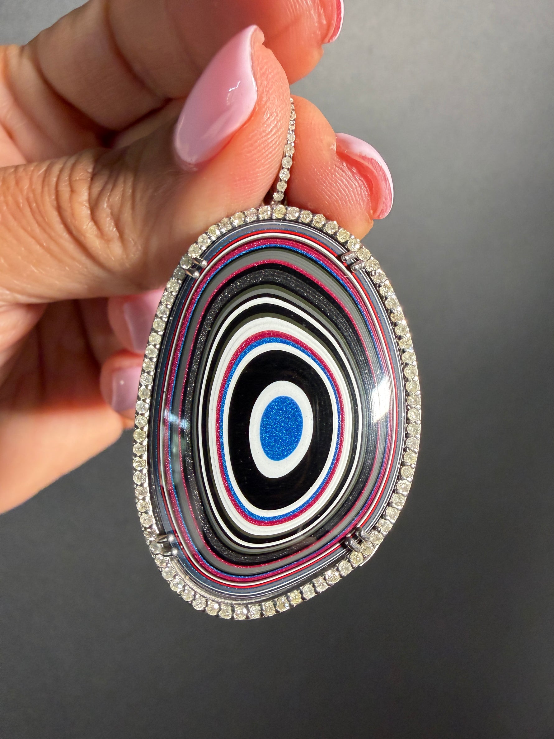 Limited Edition Rainbow Fordite Diamond Pendant | Ulka Rocks