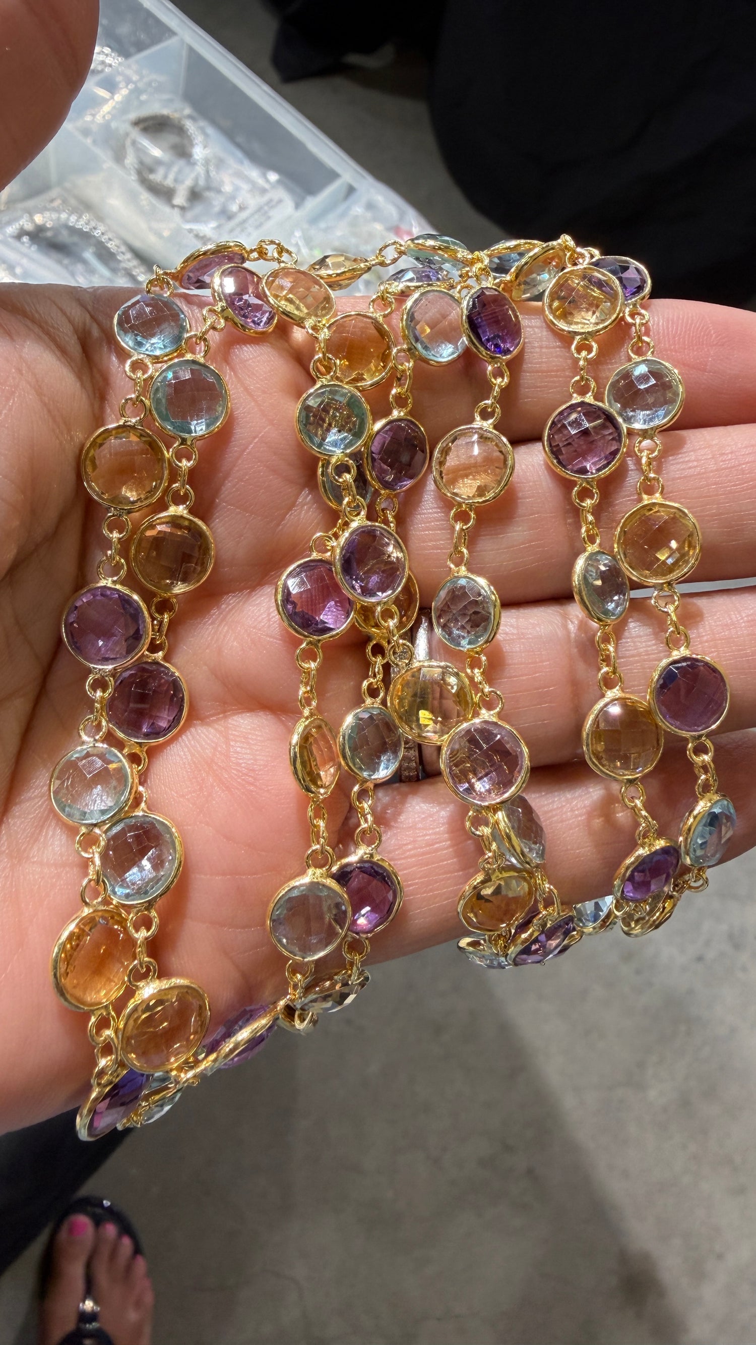 Gold Vermeil Necklace With Amethyst And Citrine 36 inches
