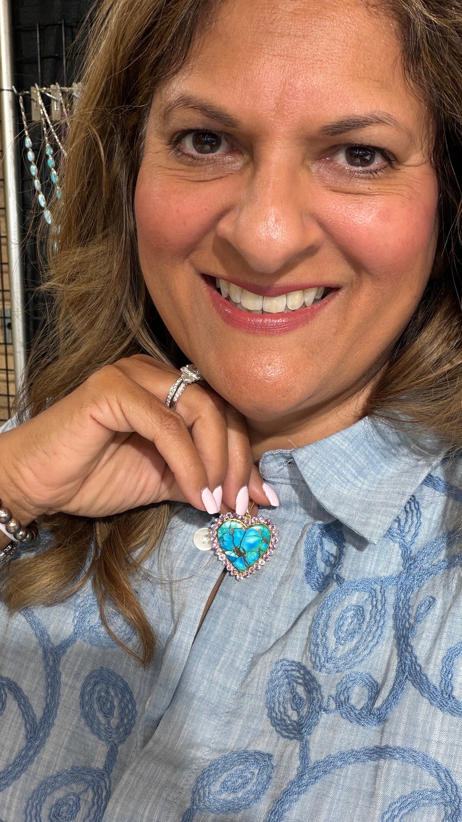 Gold Vermeil Pendant With Mohave Turquoise And Amethyst