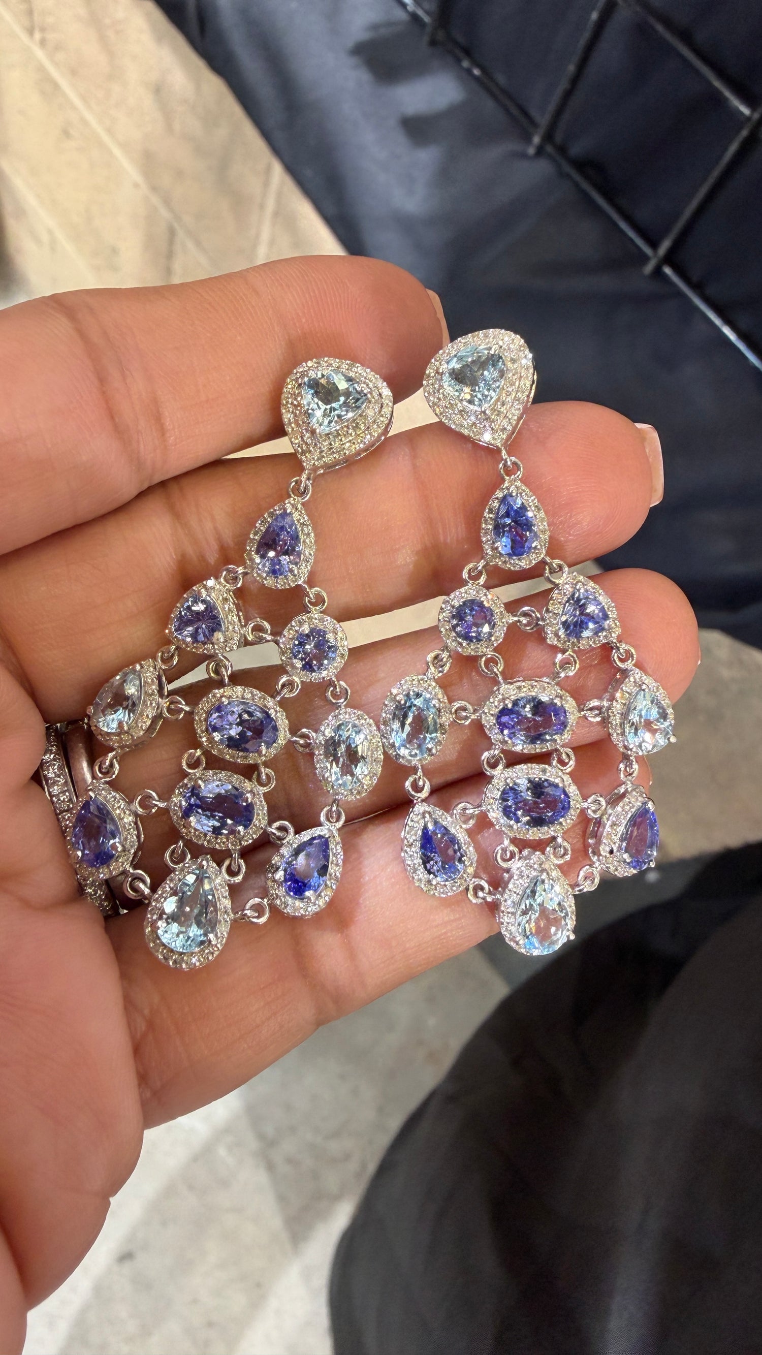 Sterling Silver Earrings With Tanzanite And Aquamarine