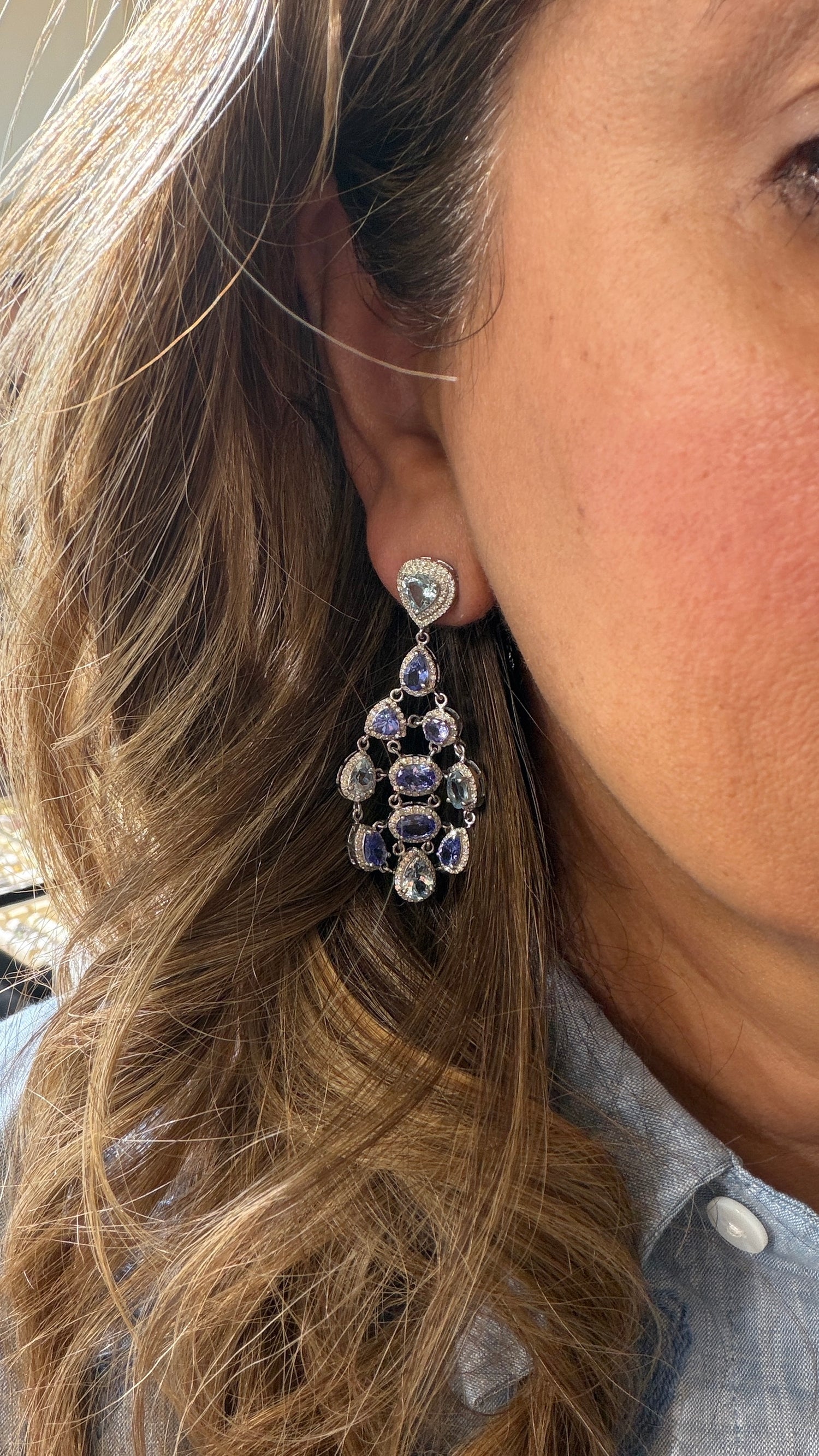 Sterling Silver Earrings With Tanzanite And Aquamarine