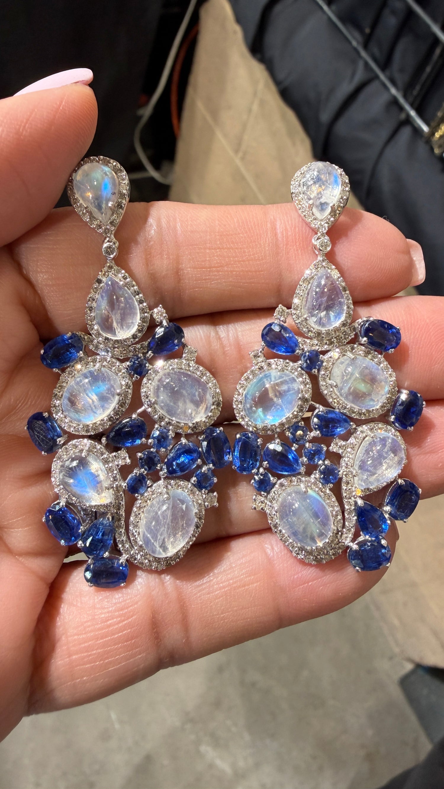 Sterling Silver Earrings With Moonstone And Kyanite