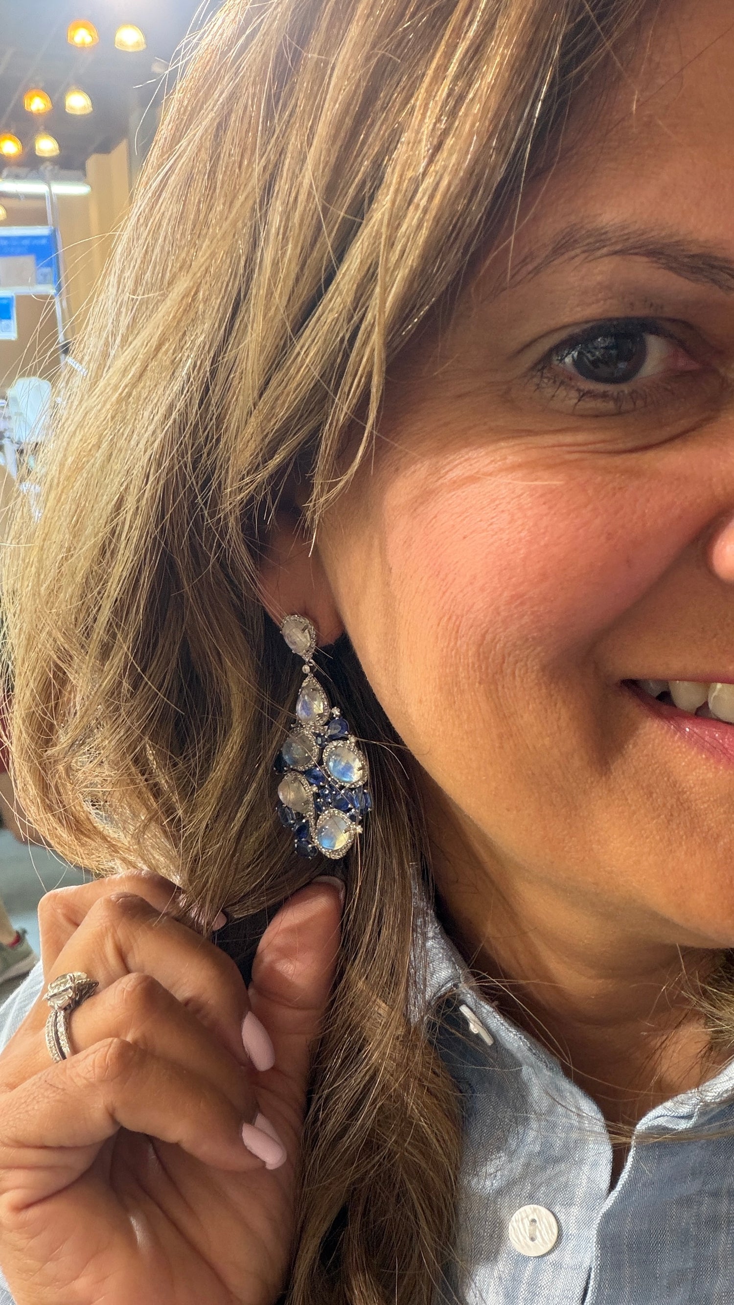 Sterling Silver Earrings With Moonstone And Kyanite