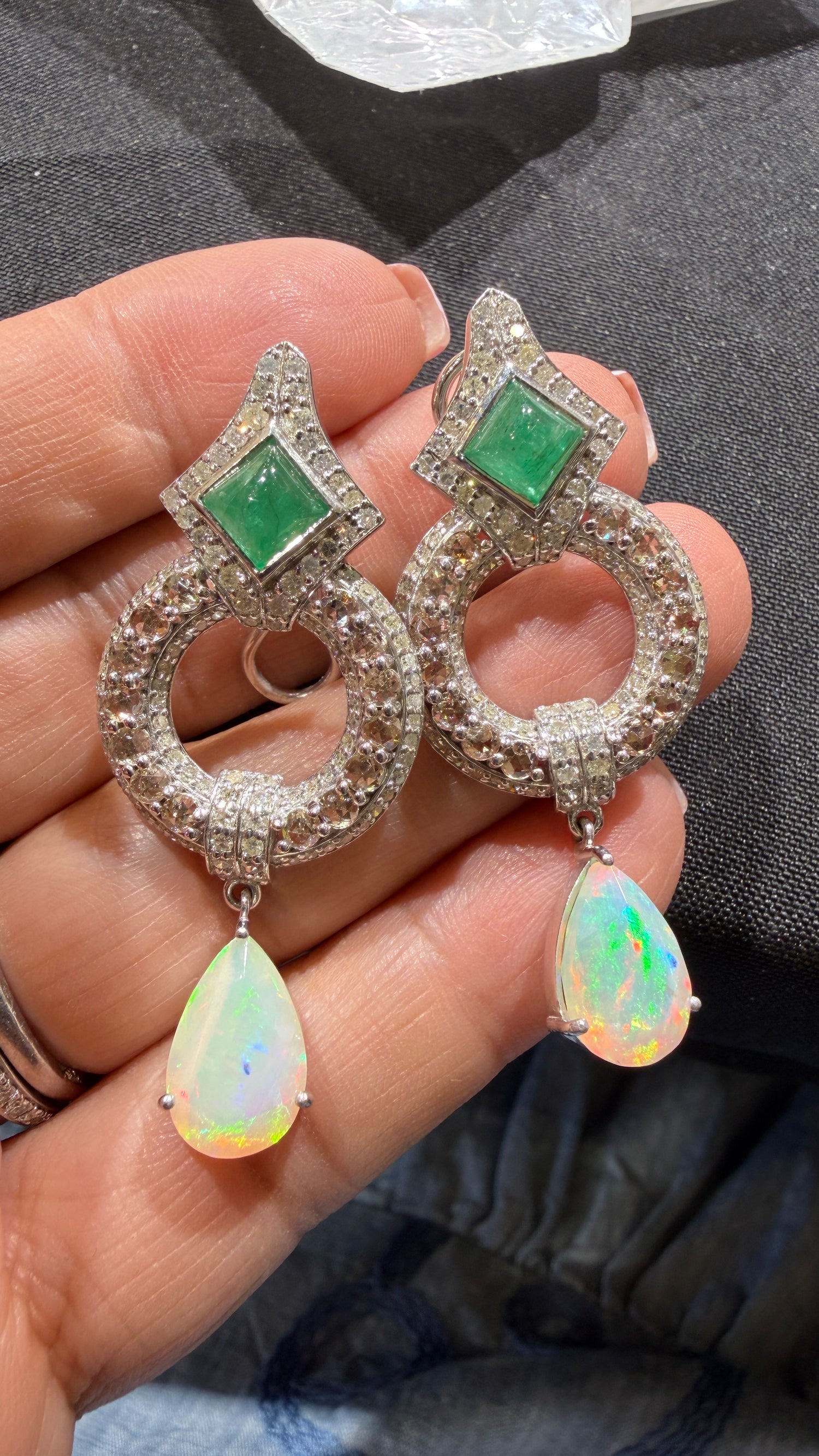 Sterling Silver Earrings With Emerald And Ethiopian Opal
