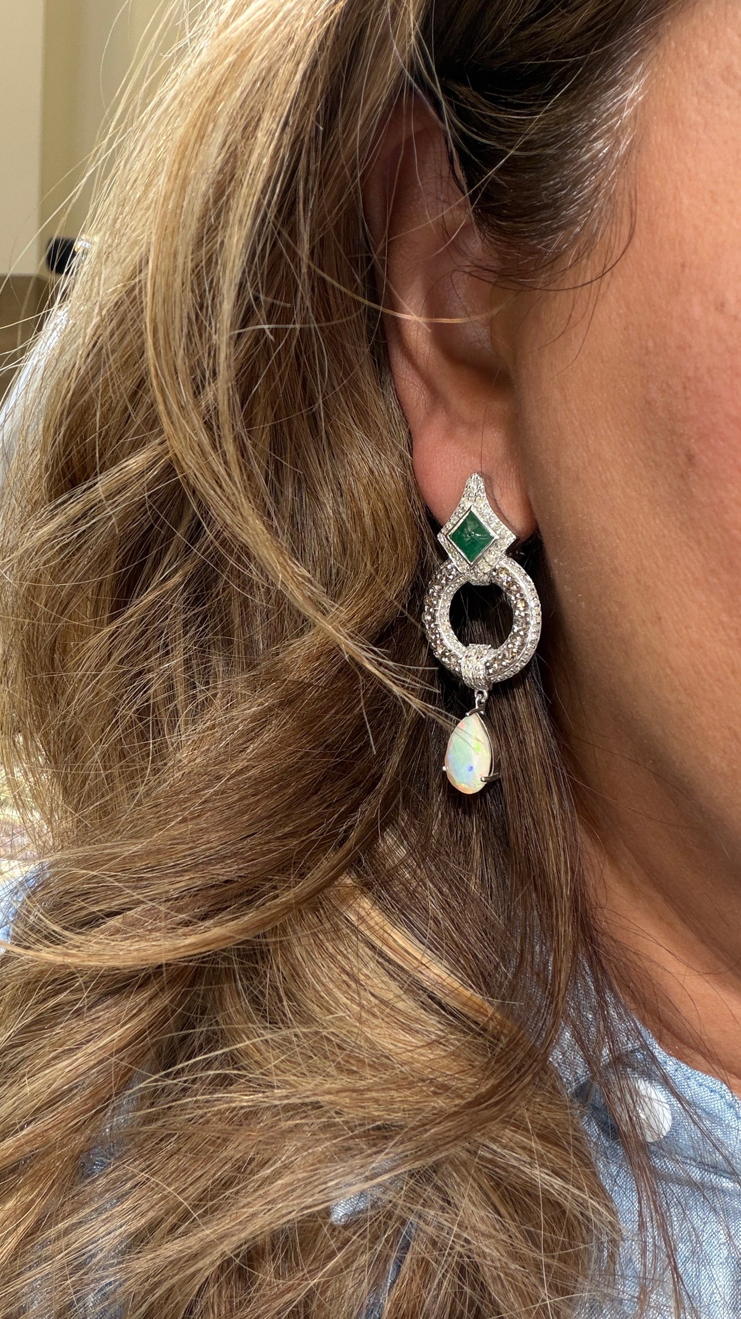 Sterling Silver Earrings With Emerald And Ethiopian Opal