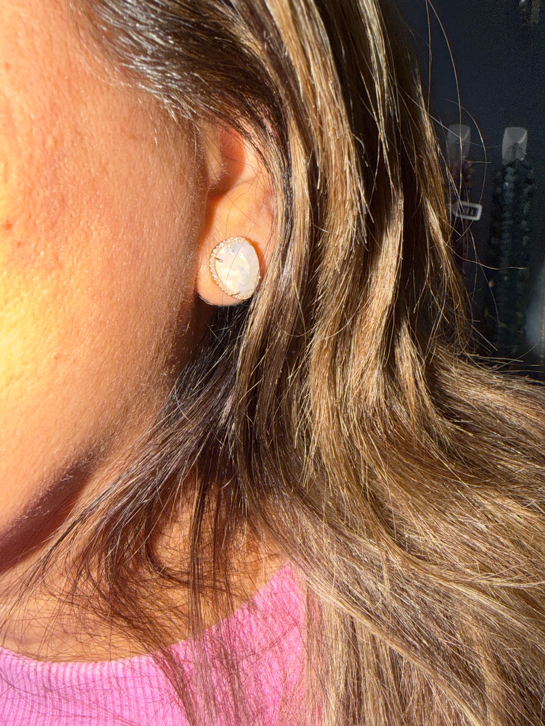 Diamond Blue Moonstone Stud Earrings in 14K Gold | Ulka Rocks