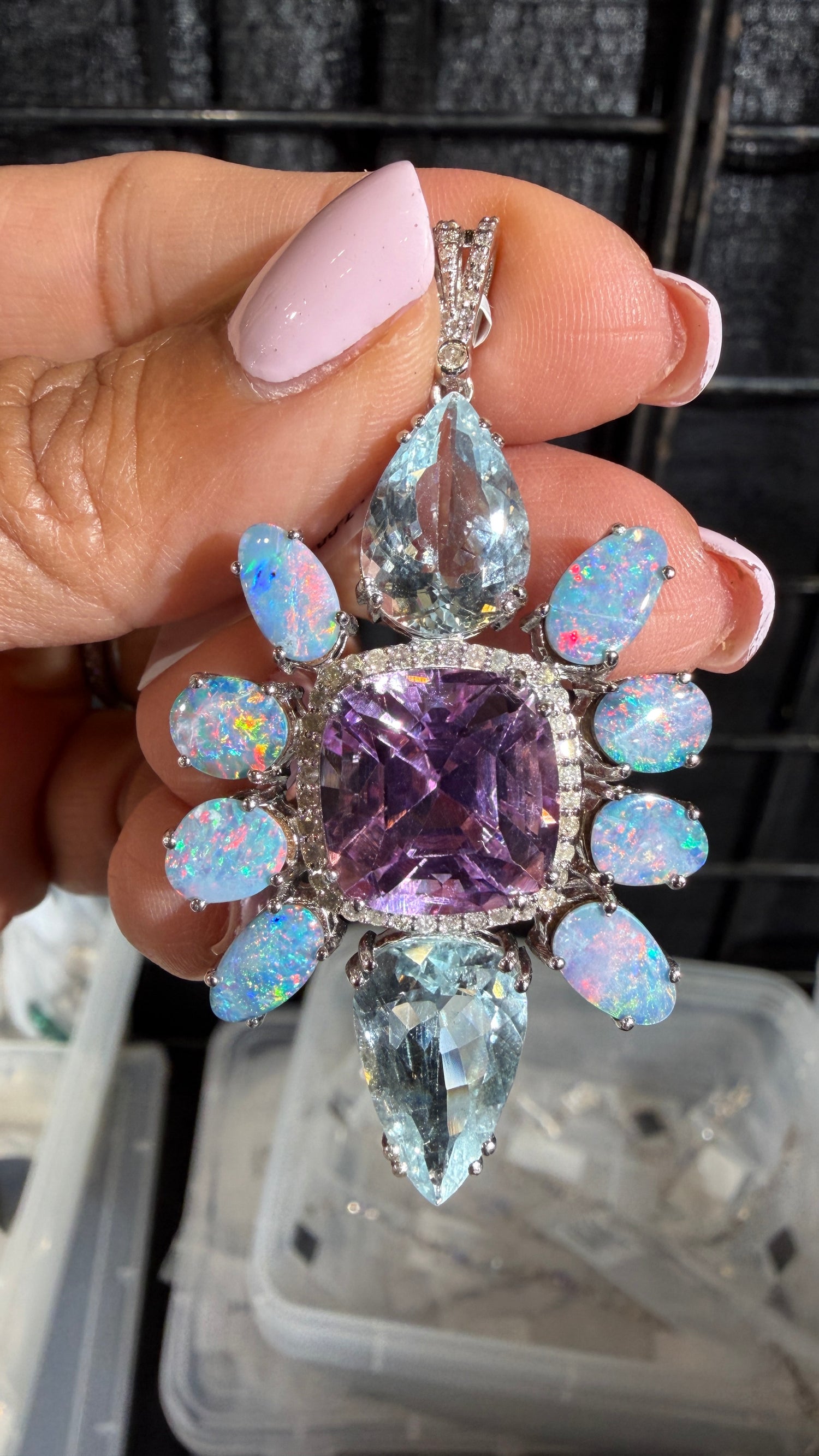 Sterling Silver Pendant With Kunzite And Aquamarine