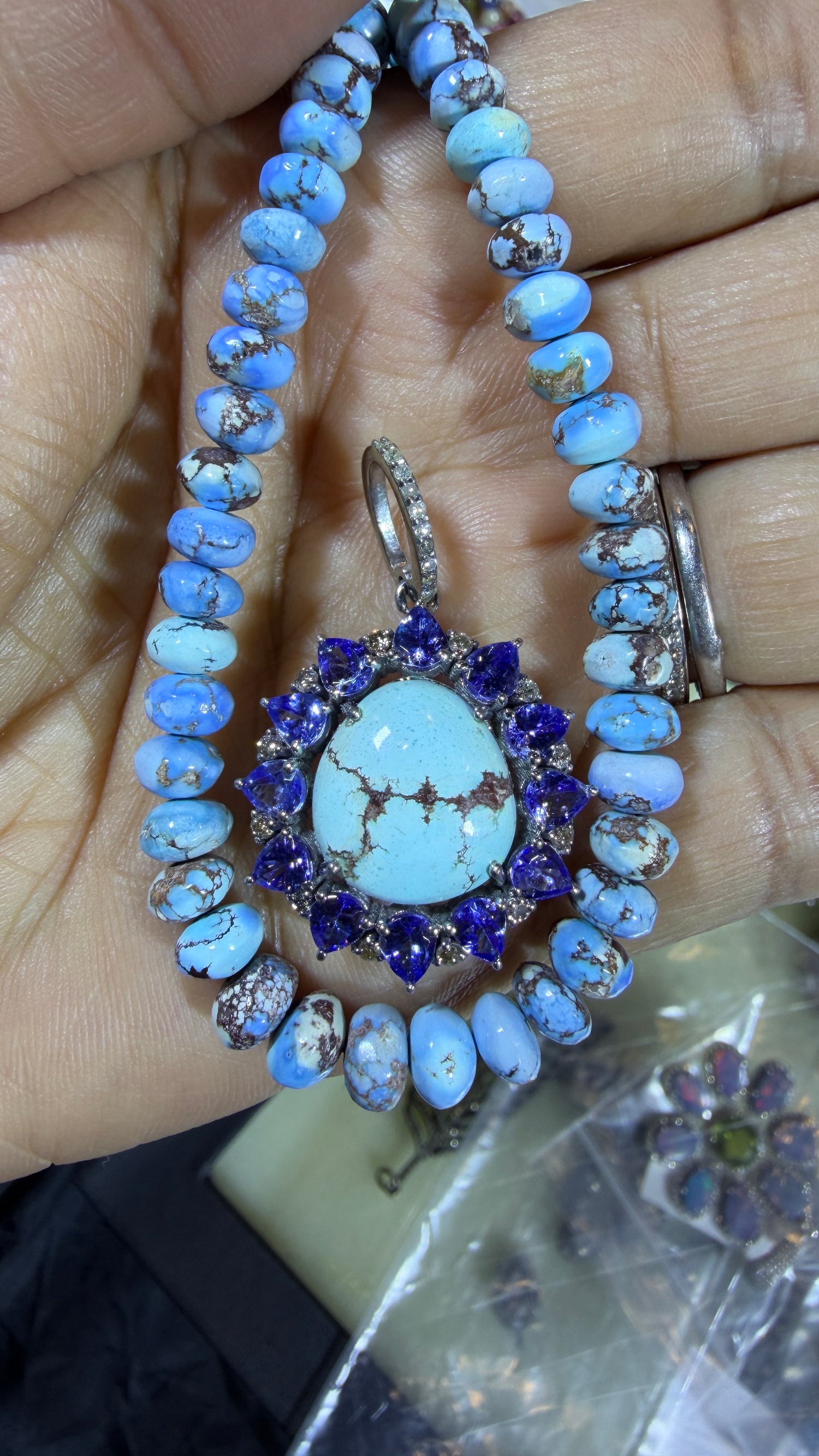 Sterling Silver Necklace Pendant Combos With Golden Hill Turquoise And Tanzanite
