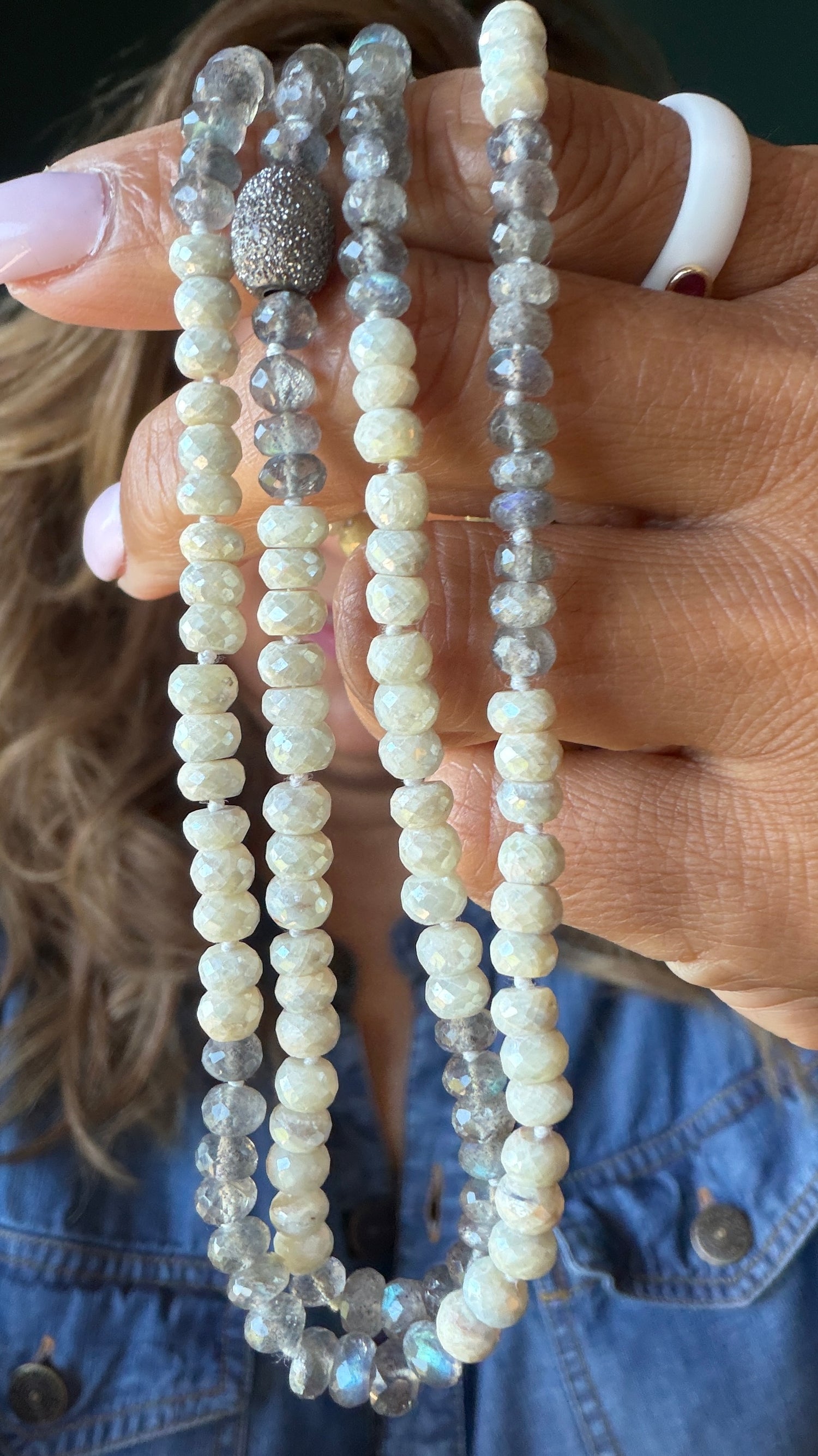 Sterling Silver Necklace With Silverite And Labradorite 30 inches