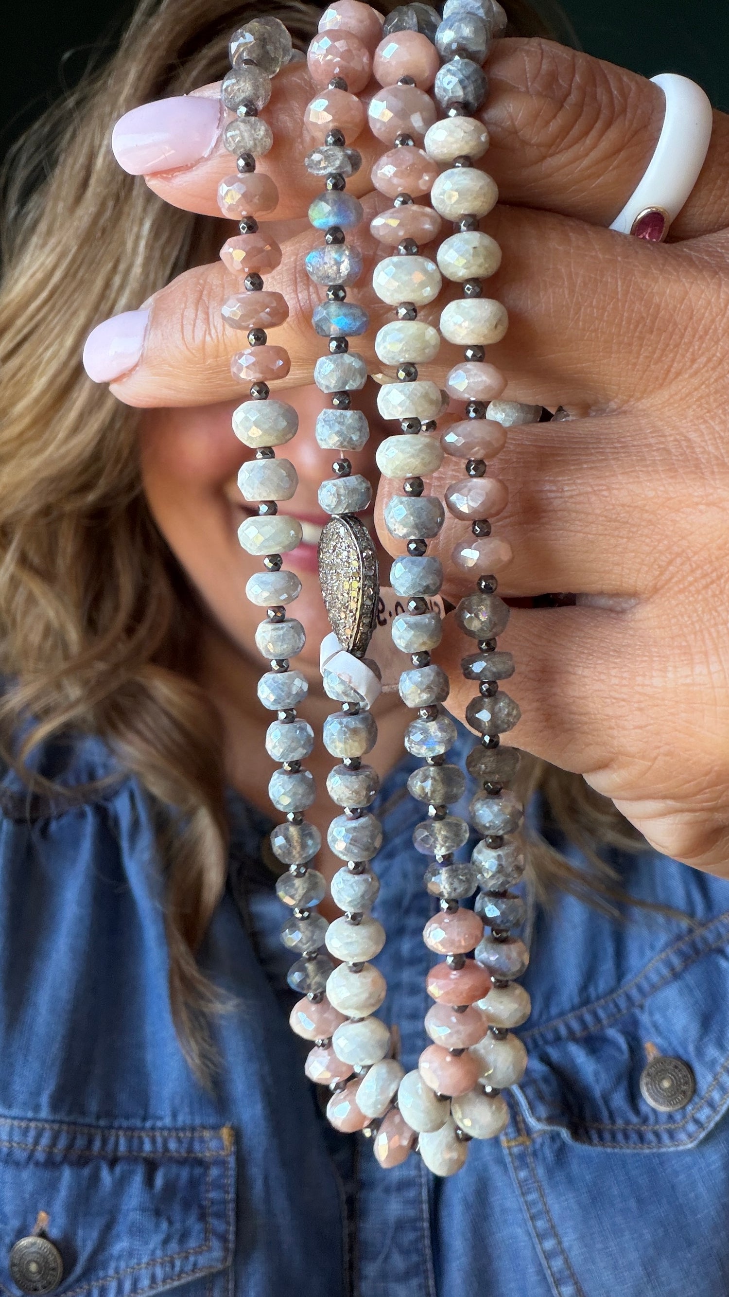Sterling Silver Necklace With Labradorite And Moonstone 36 inches