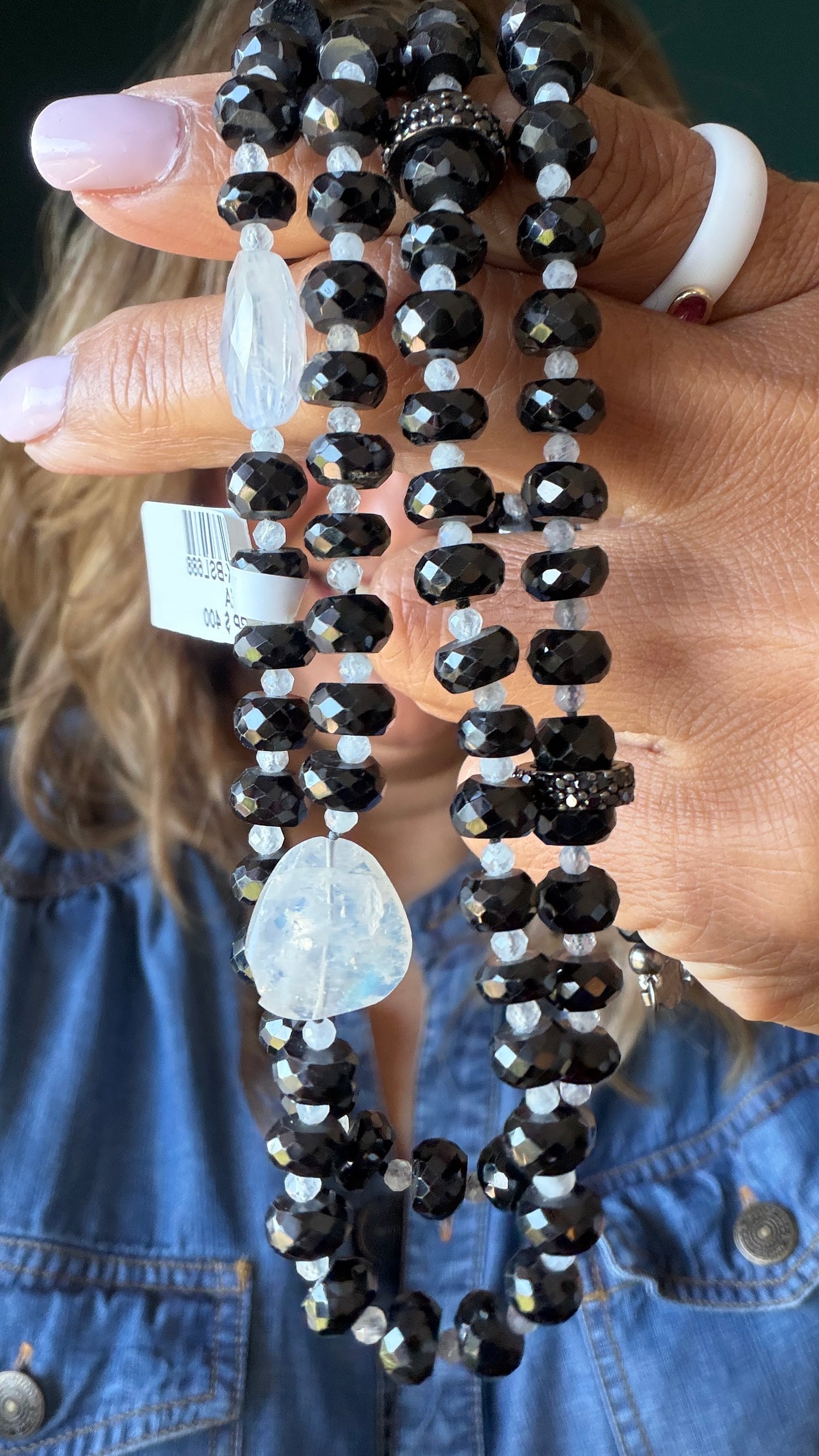 Sterling Silver Necklace With Spinel And Moonstone 36 inches