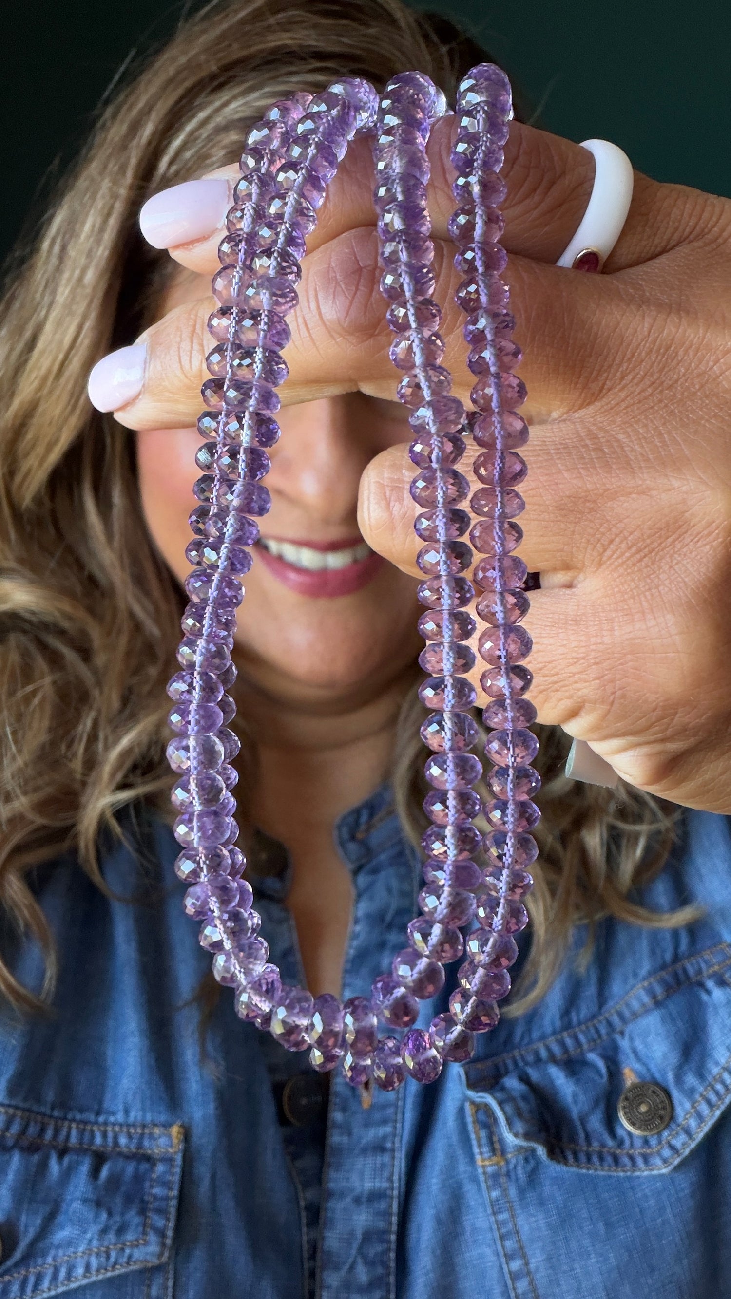 Sterling Silver Necklace With Amethyst 36 inches