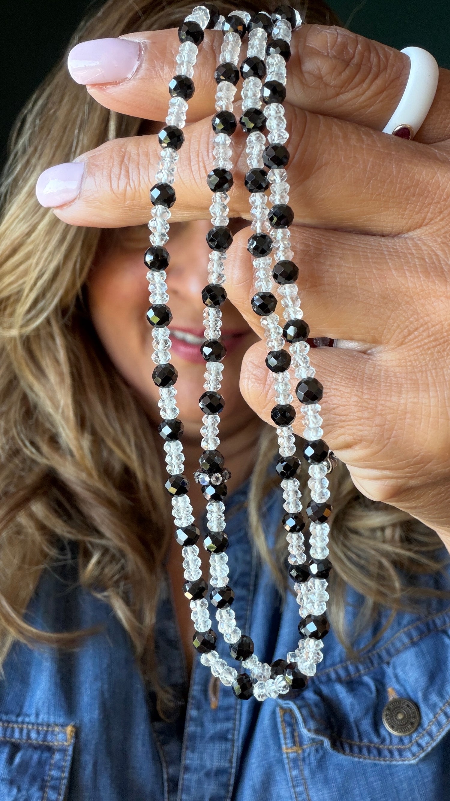 Necklace With Quartz And Spinel 36 inches