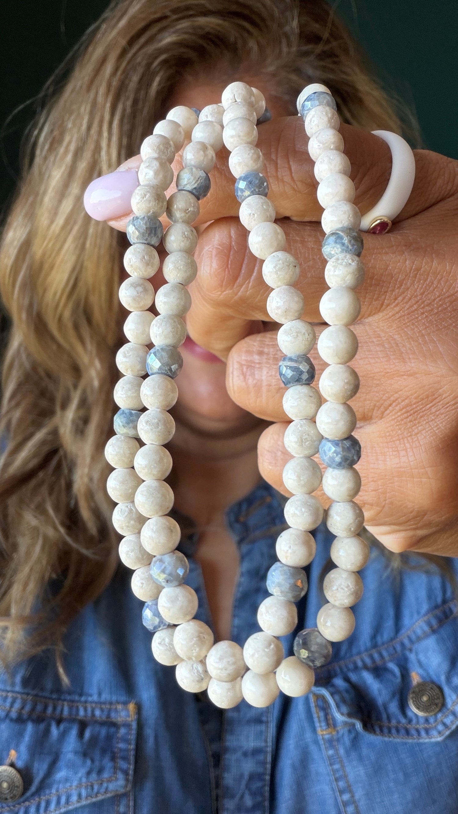 Sterling Silver Necklace With Jasper And Silverite 30 inches