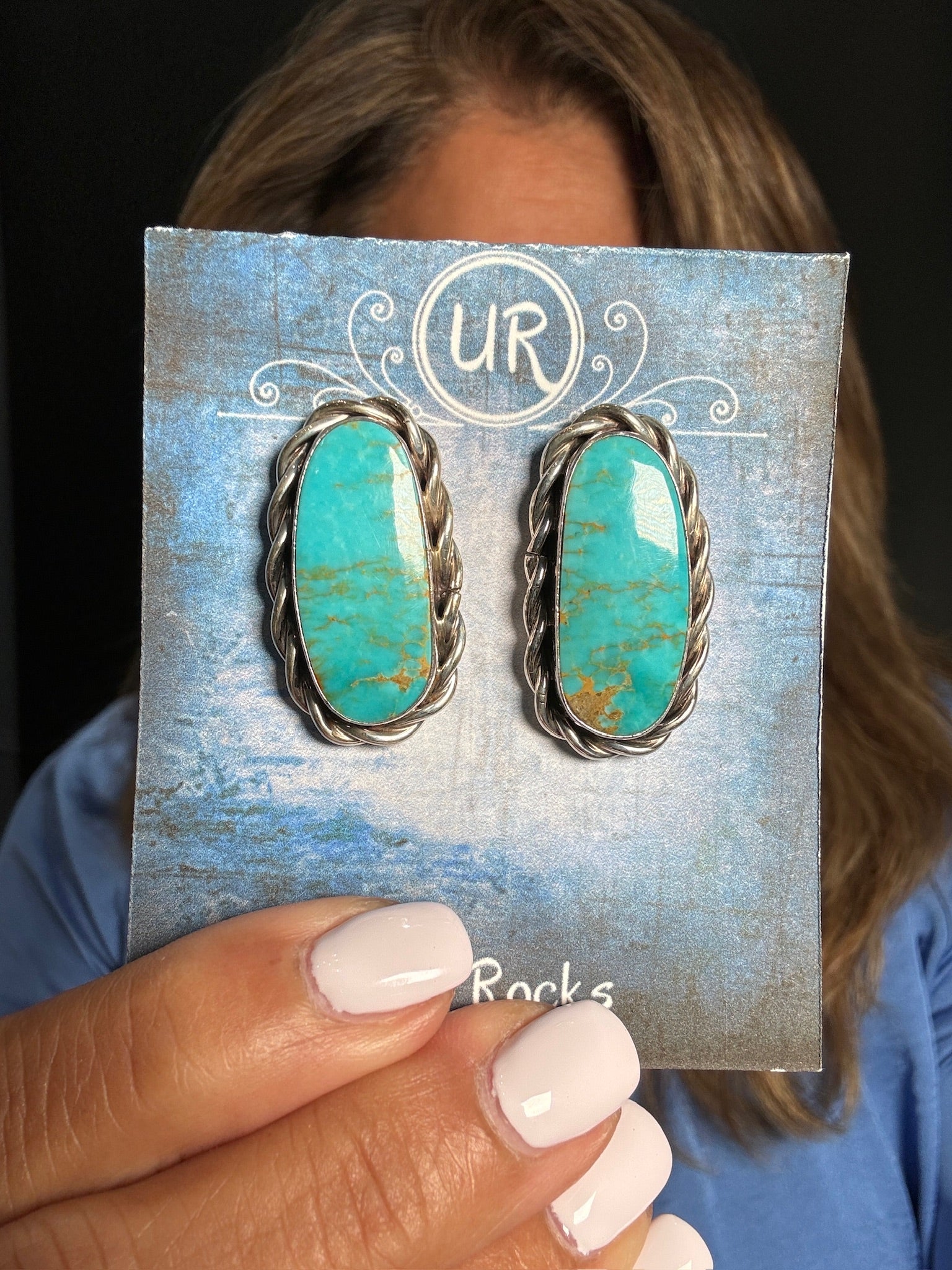 Kingman Blue Turquoise Sterling Silver Earrings | Ulka Rocks