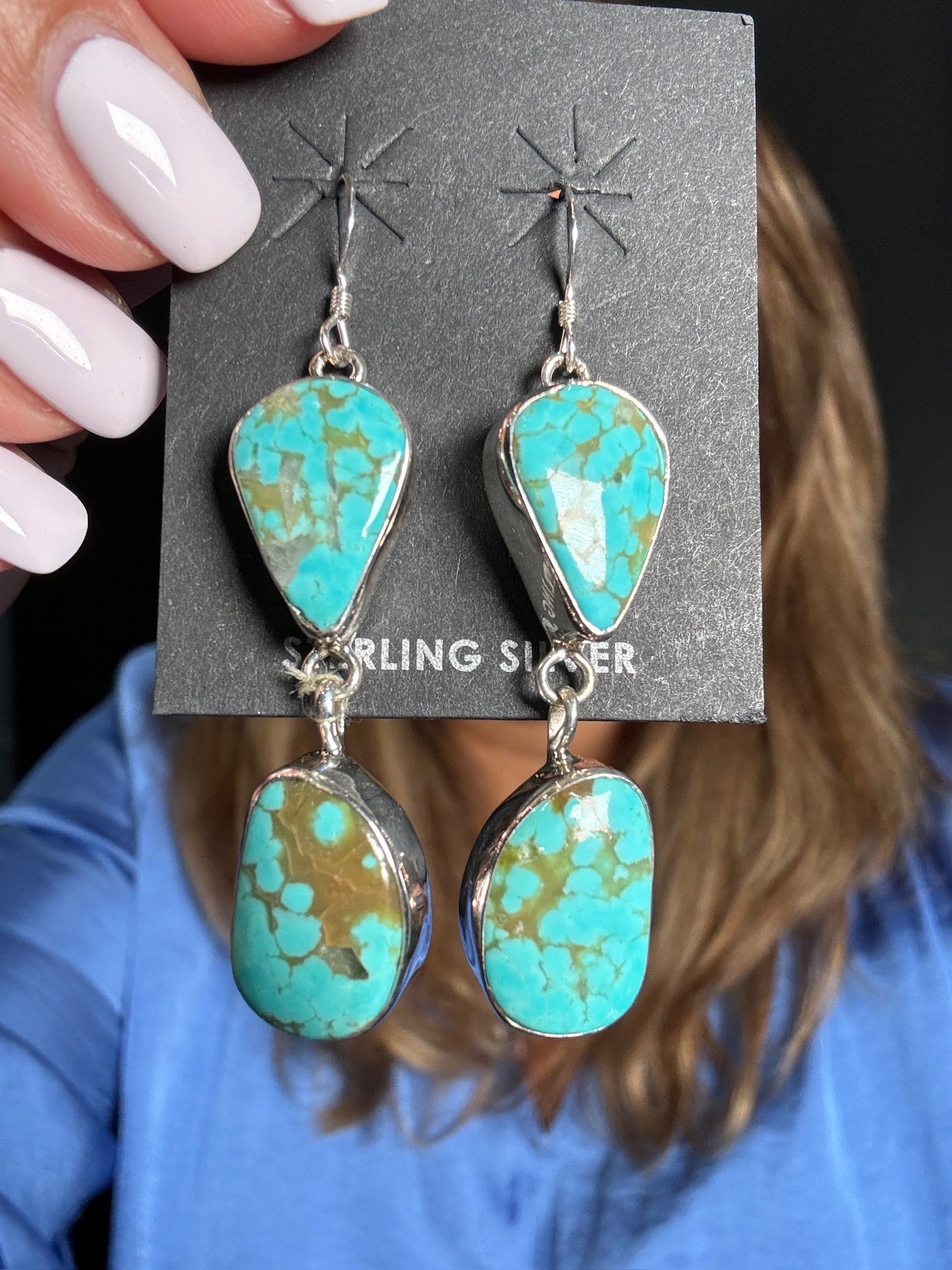 Kingman Blue Turquoise Sterling Silver Earrings | Ulka Rocks