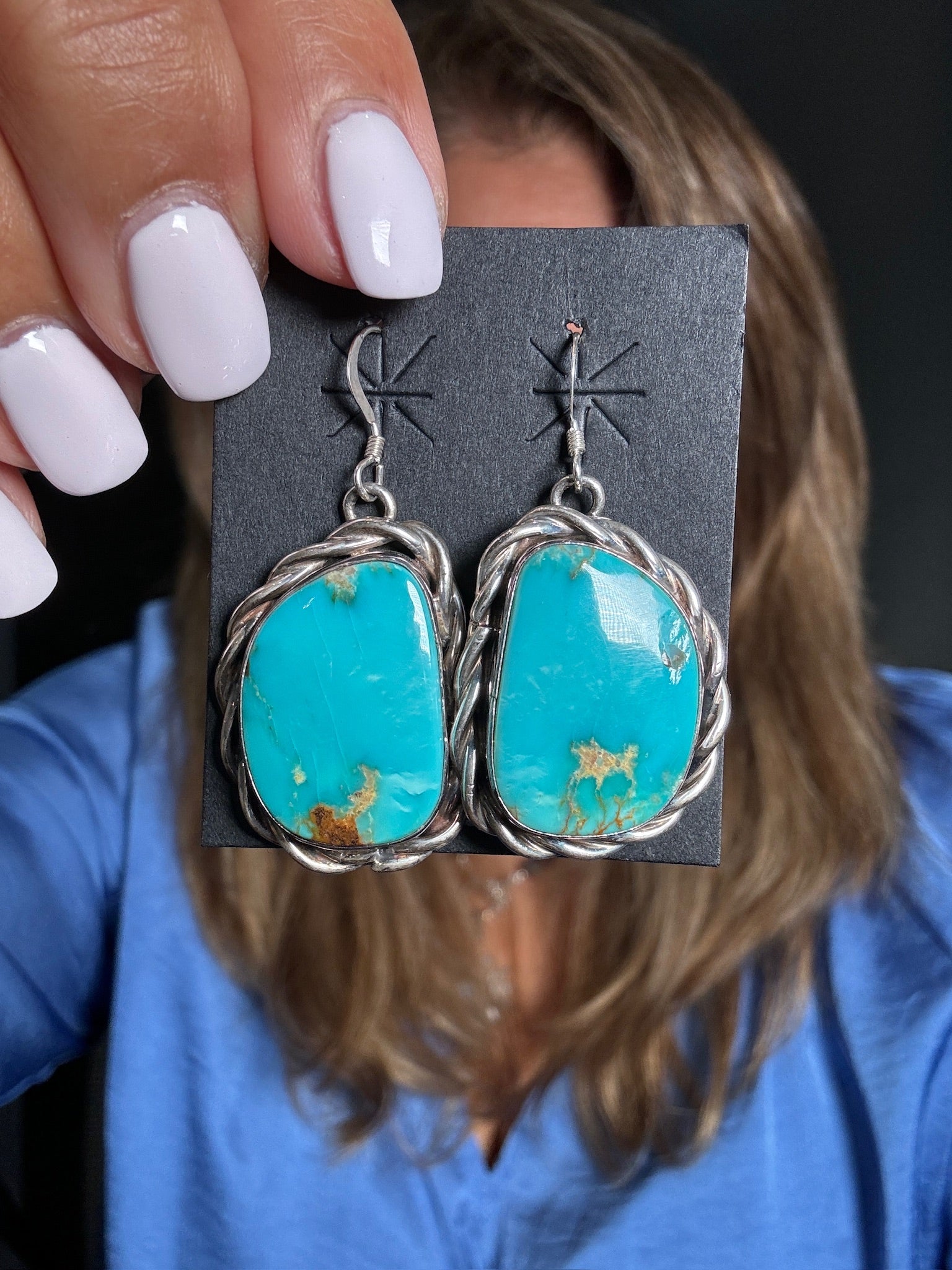 Kingman Blue Turquoise Sterling Silver Earrings | Ulka Rocks