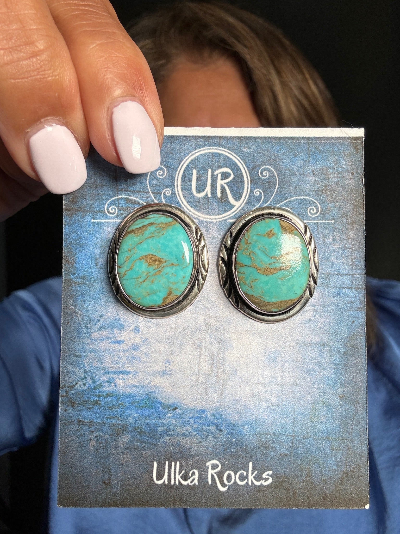 Kingman Blue Turquoise Sterling Silver Earrings | Ulka Rocks