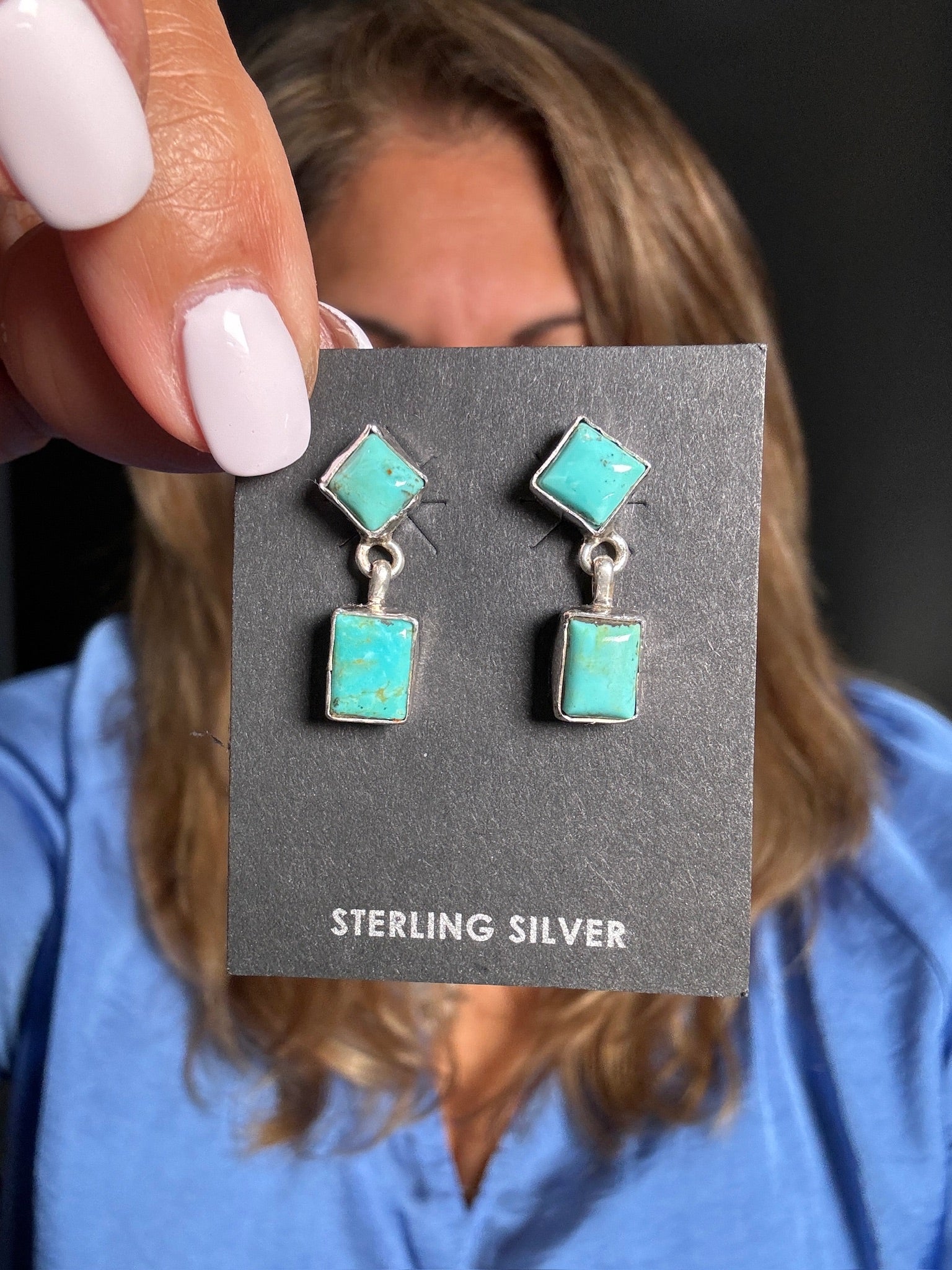 Kingman Blue Turquoise Sterling Silver Earrings | Ulka Rocks